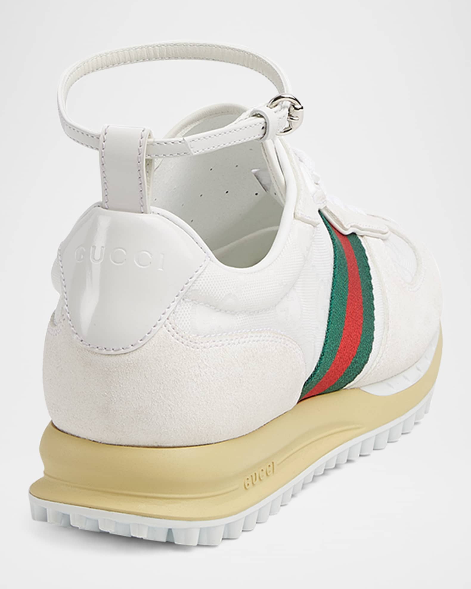 スニーカー Gucci White Gg Fabric And Suede Re-Motion Sneakers Gucci Suede Re-Motion Ankle Strap Sneakers | Neiman Marcus