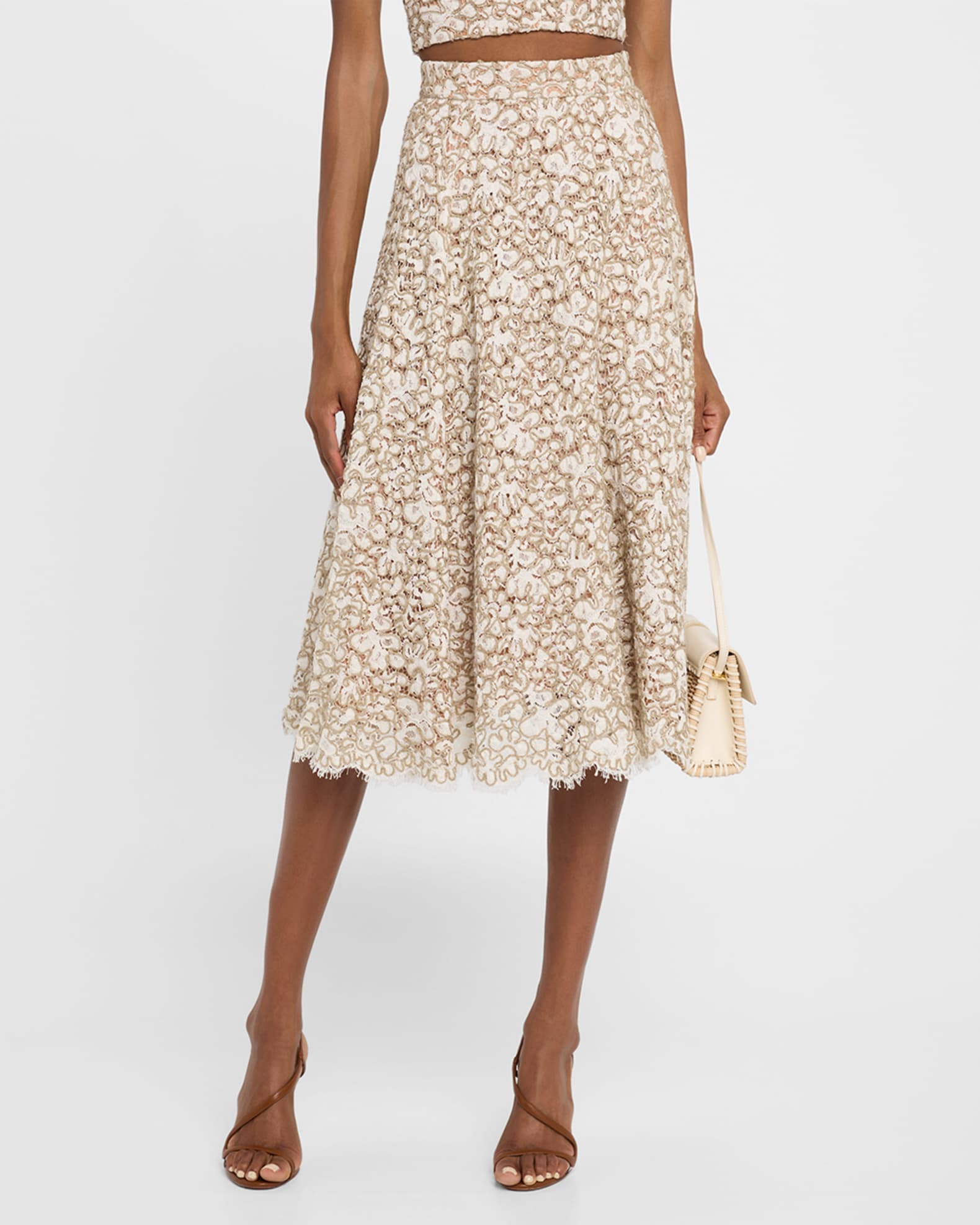 【as\"on】25ss KORI LACE MIDI SKIRT Kobi Halperin Lorelei Lace-Inset Linen Midi Skirt | Neiman