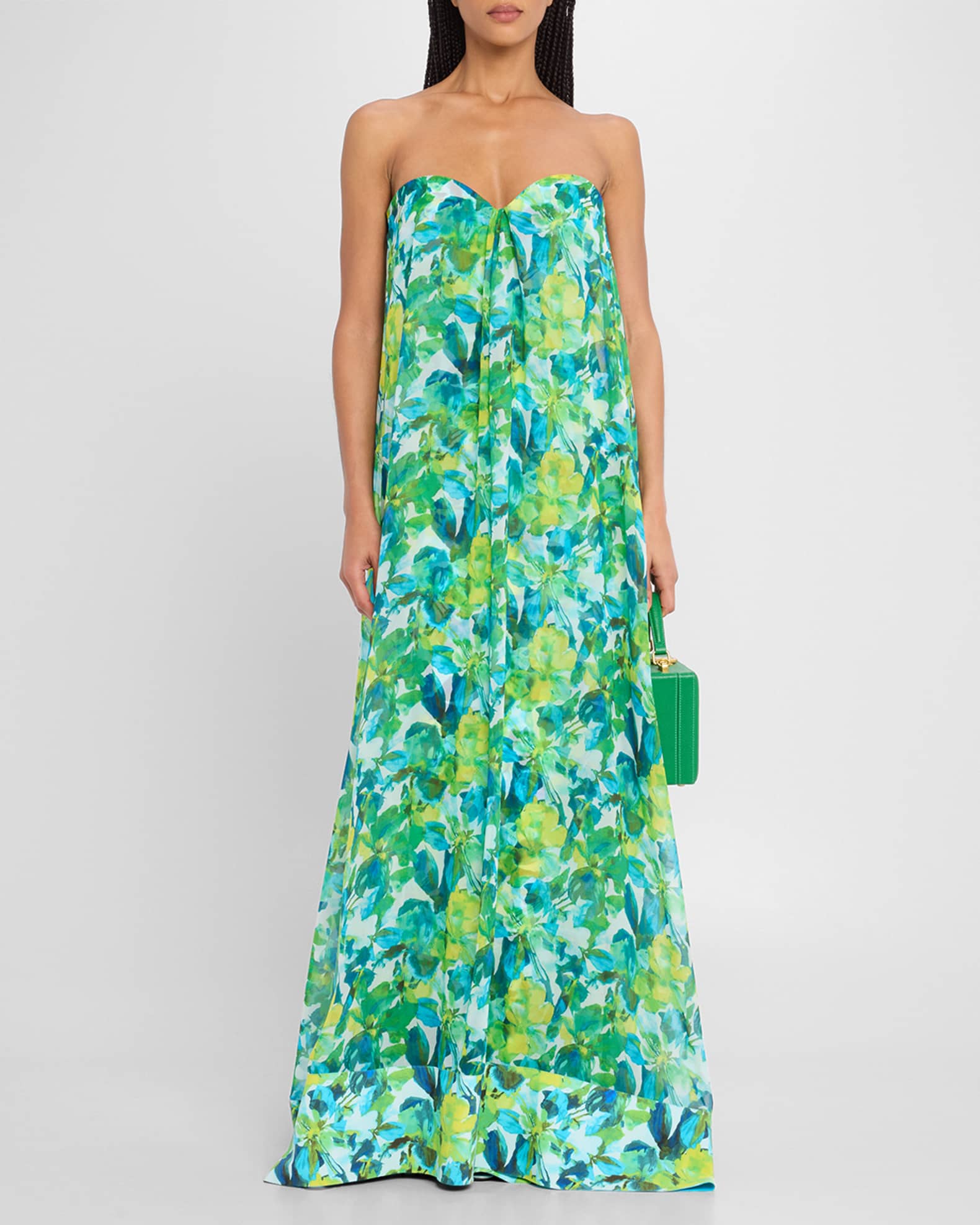 Junji Strapless Watercolor-Print Chiffon Gown 1