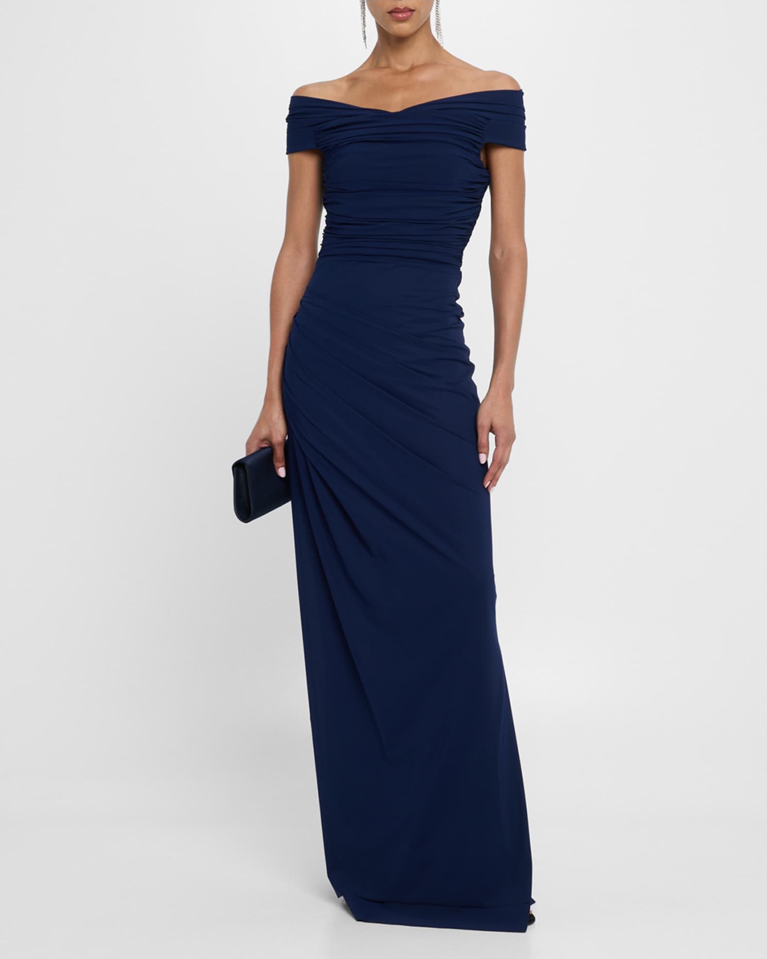 Ruched Off-Shoulder Column Gown 1