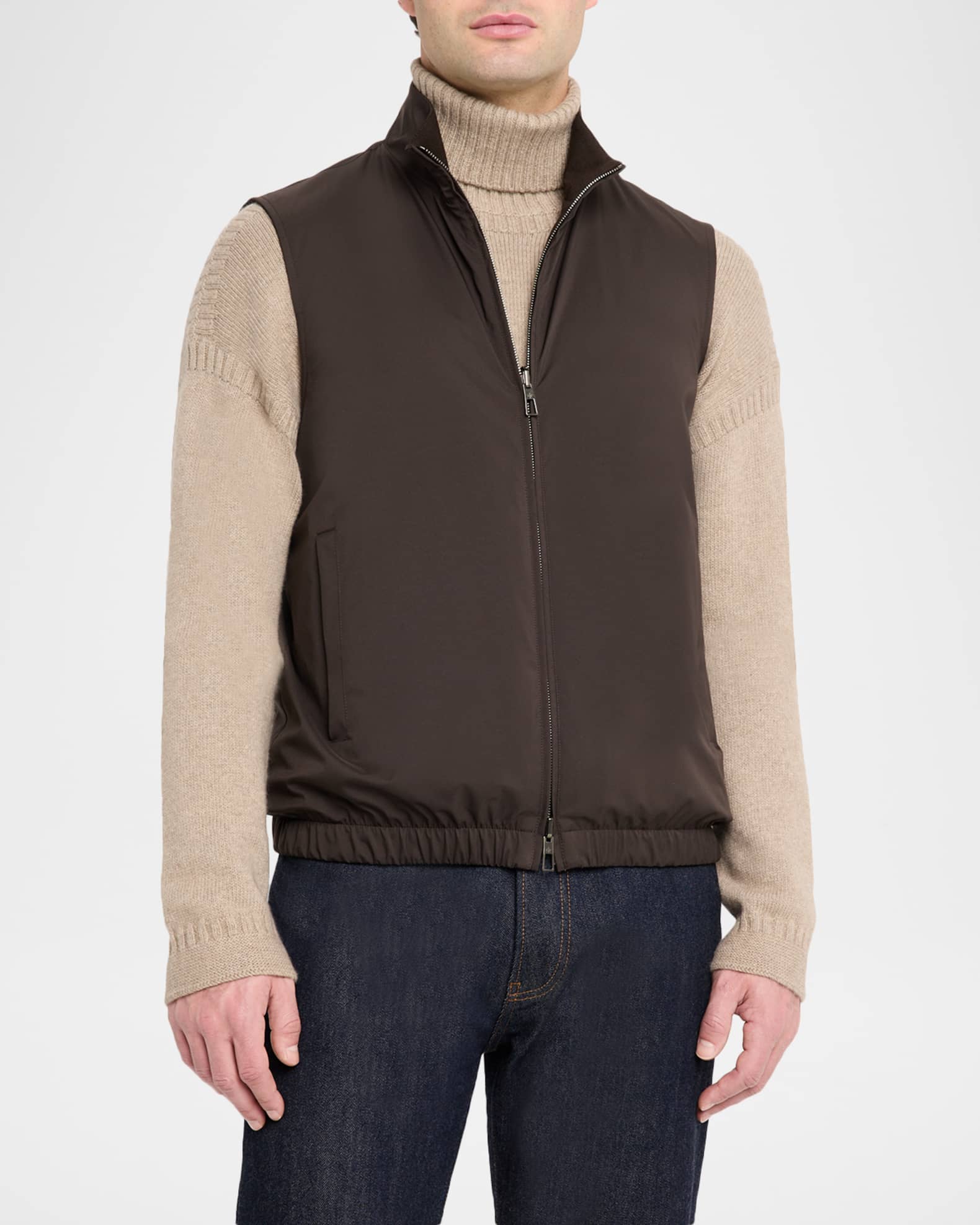 Loro Piana Men's Microfiber/Wool Reversible Zip Vest | Neiman Marcus