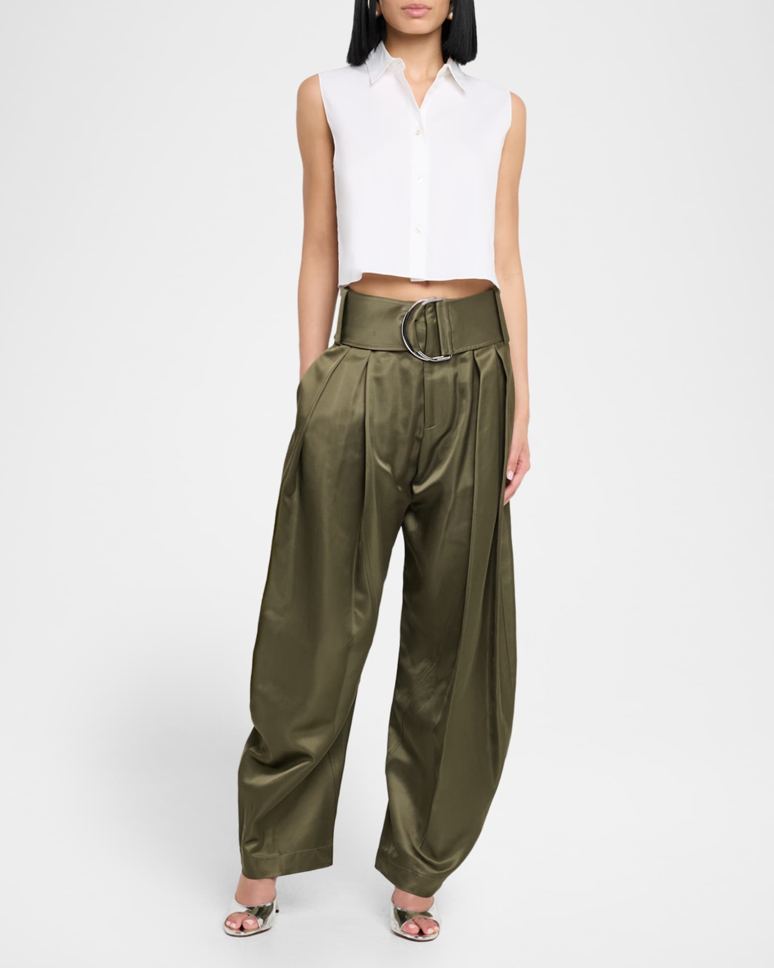 Pleated D-Ring Satin Trousers 1