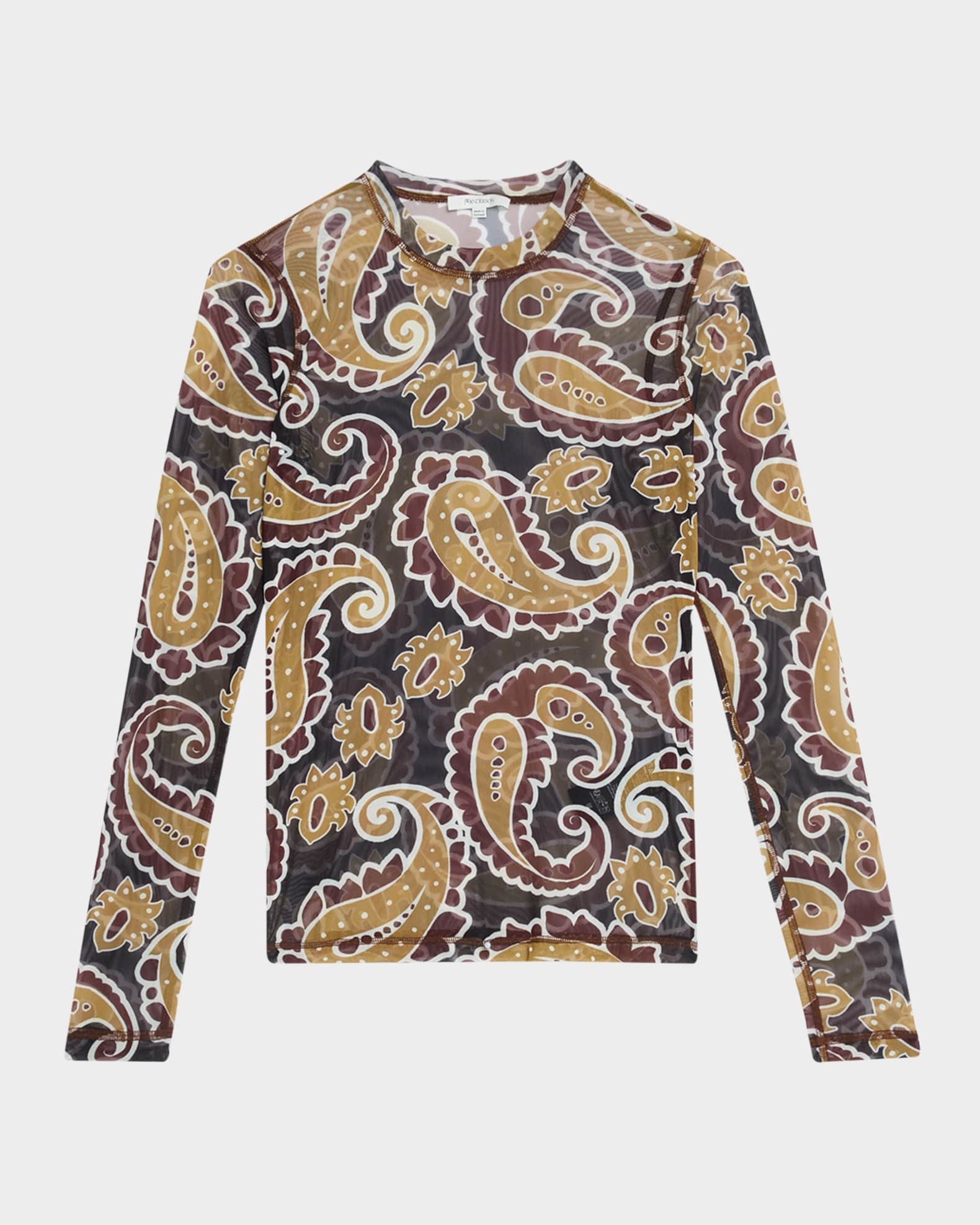 Paisley-Print Long-Sleeve Mesh Top 0