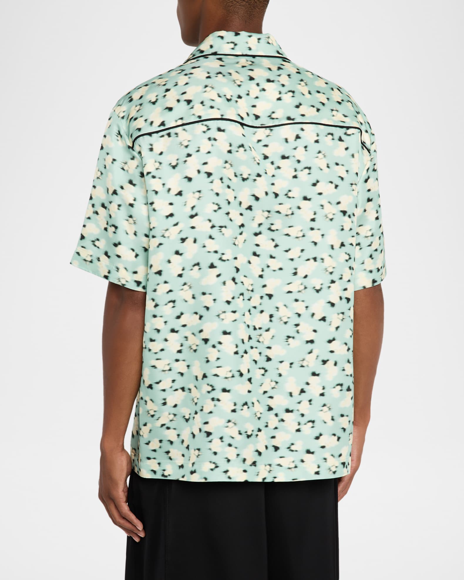 Jil Sander Men's Boxy-Fit Blurred Floral Bowling Shirt | Neiman Marcus
