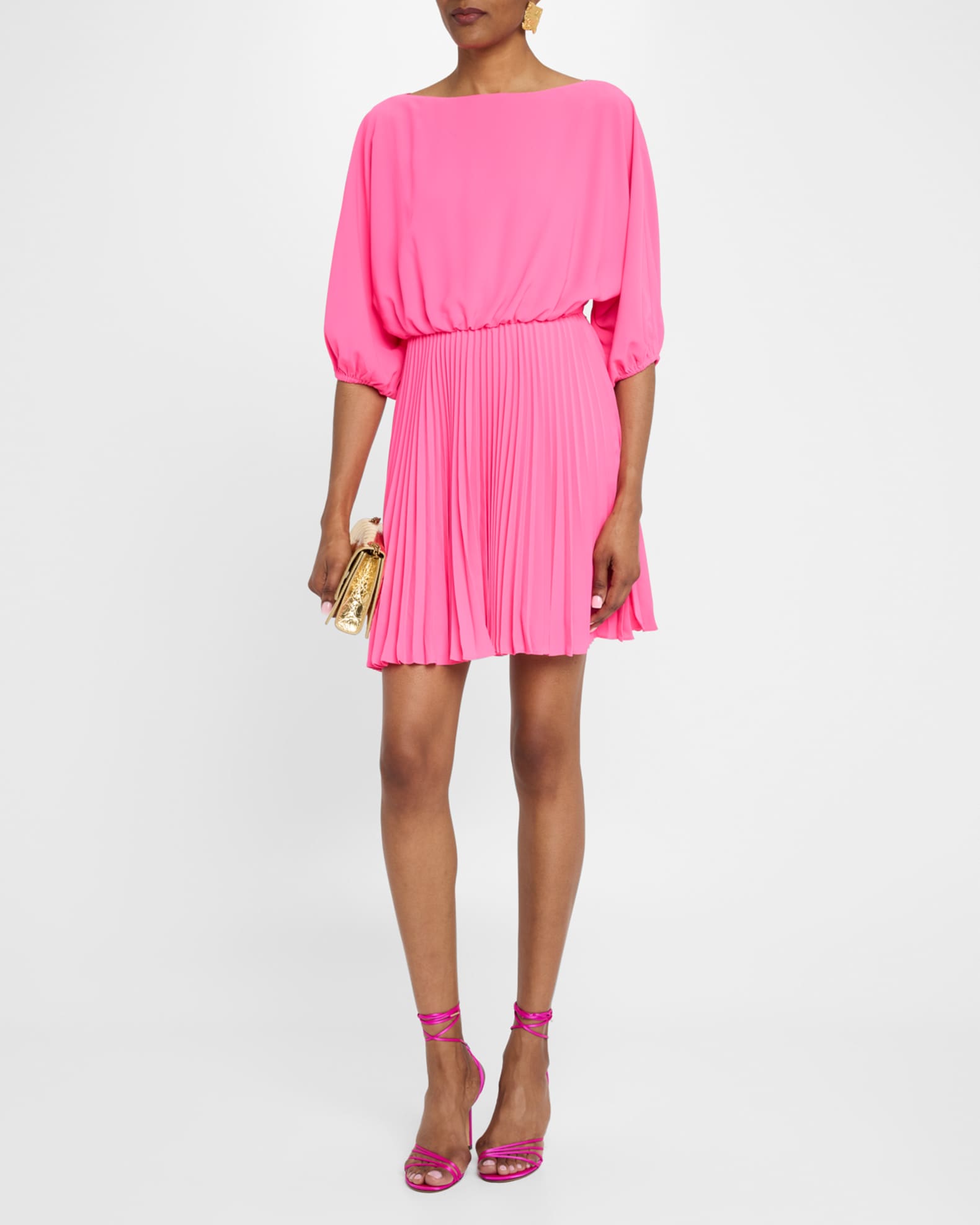 Triples Pleated Blouson-Sleeve Mini Dress 1