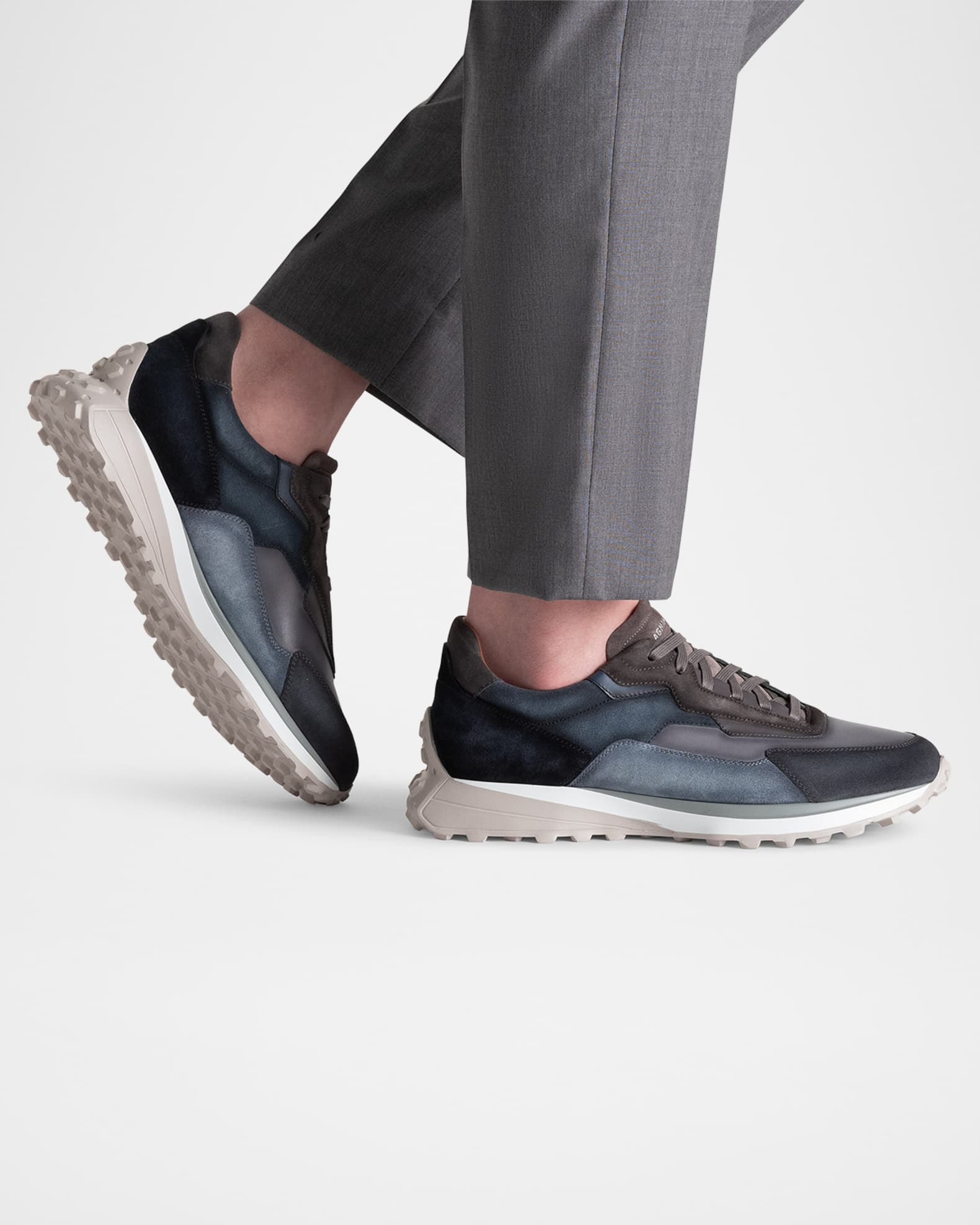 Men's Onyx Suede and Leather Runner Sneakers 1