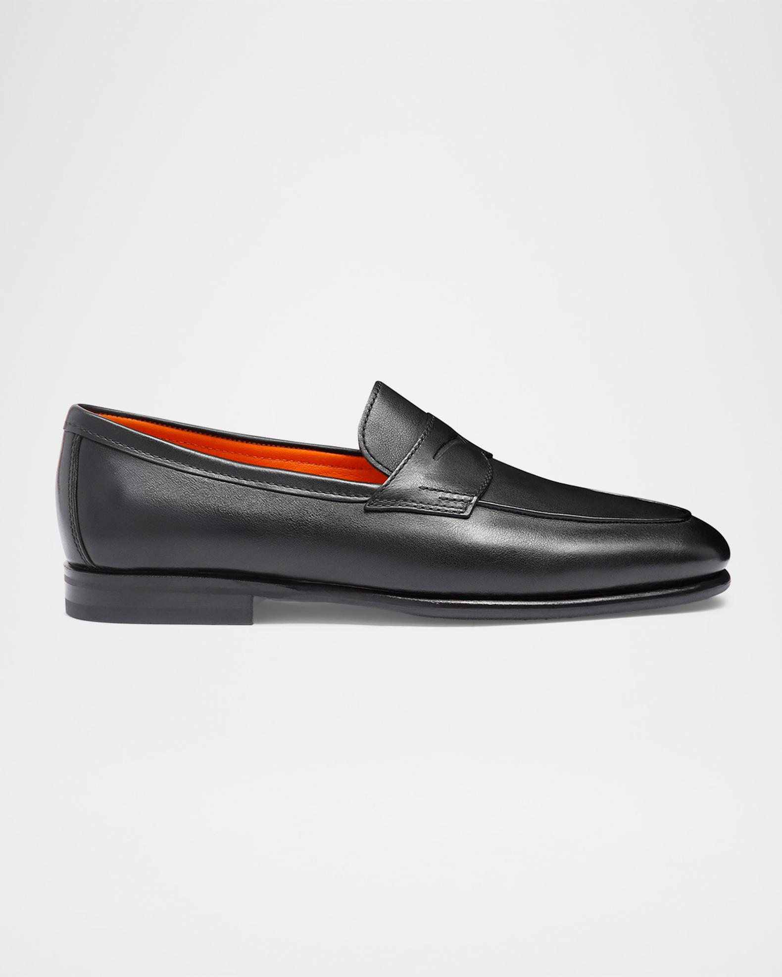 SANTONI Black Leather Italian Loafers - 7 $950 Santoni Black Pebbled Leather Loafers  main image 2