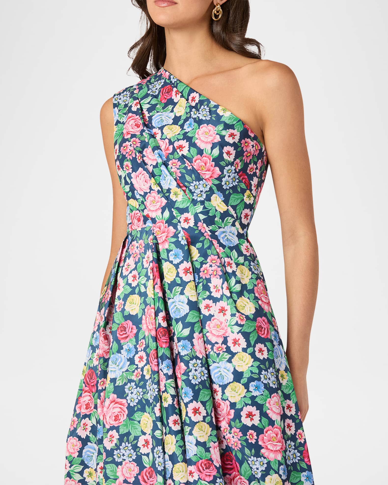 Shoshanna Edina Pleated Floral-Print Midi Dress Neiman Marcus