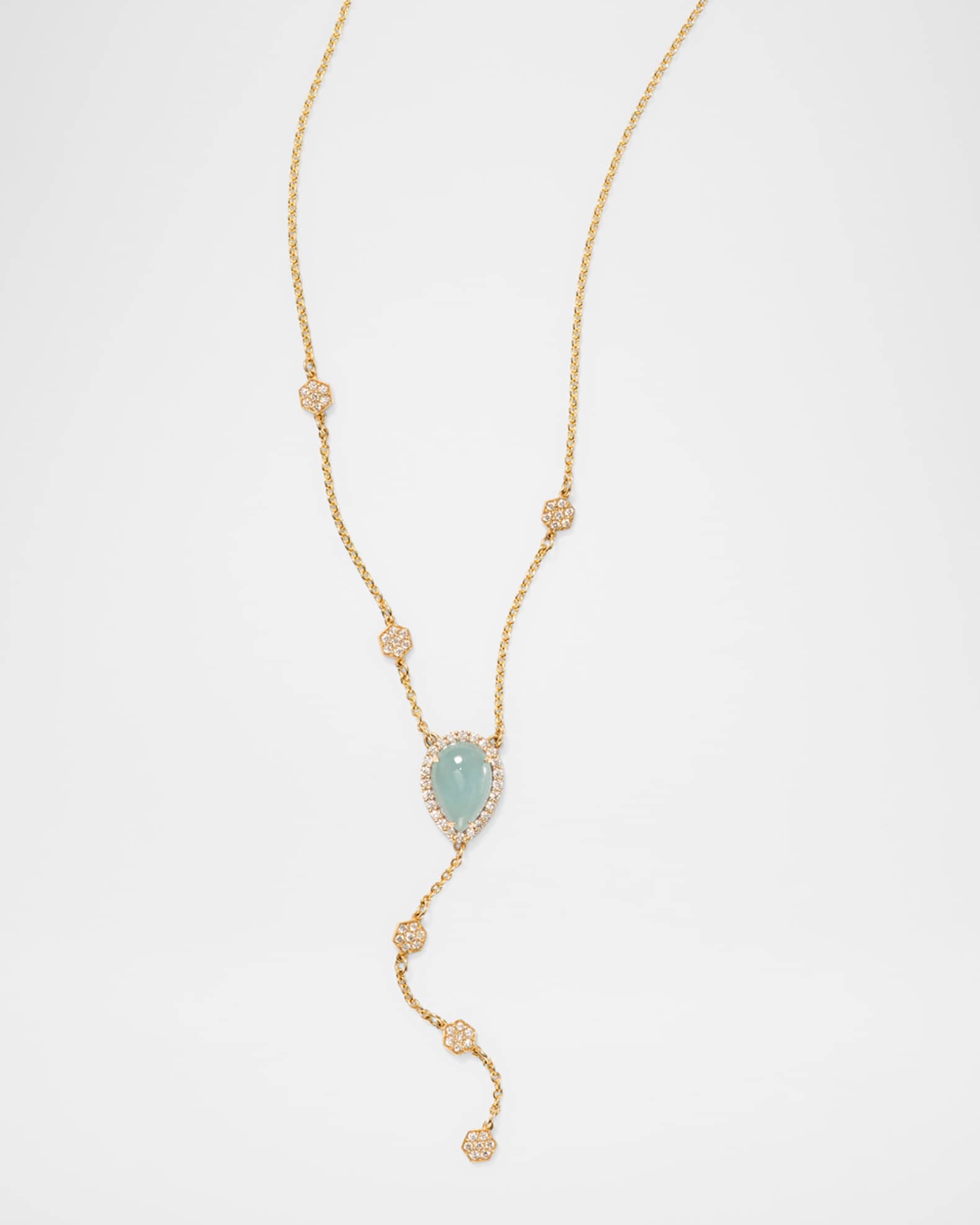 18K Yellow Gold Sparrow Diamond and Aquamarine Lariat Necklace 0