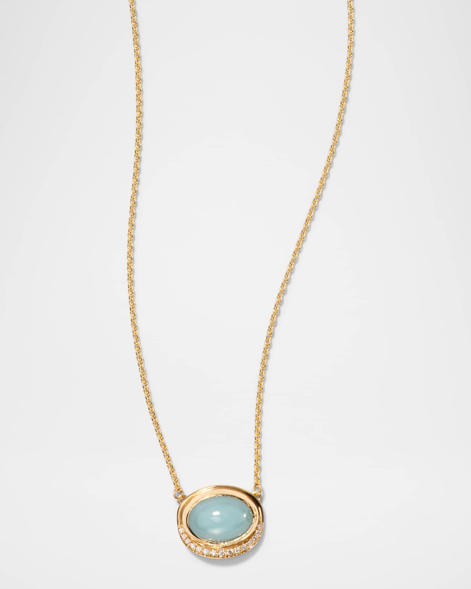18K Yellow Gold Aurora Crescent Pendant with Diamonds and Aquamarine 0