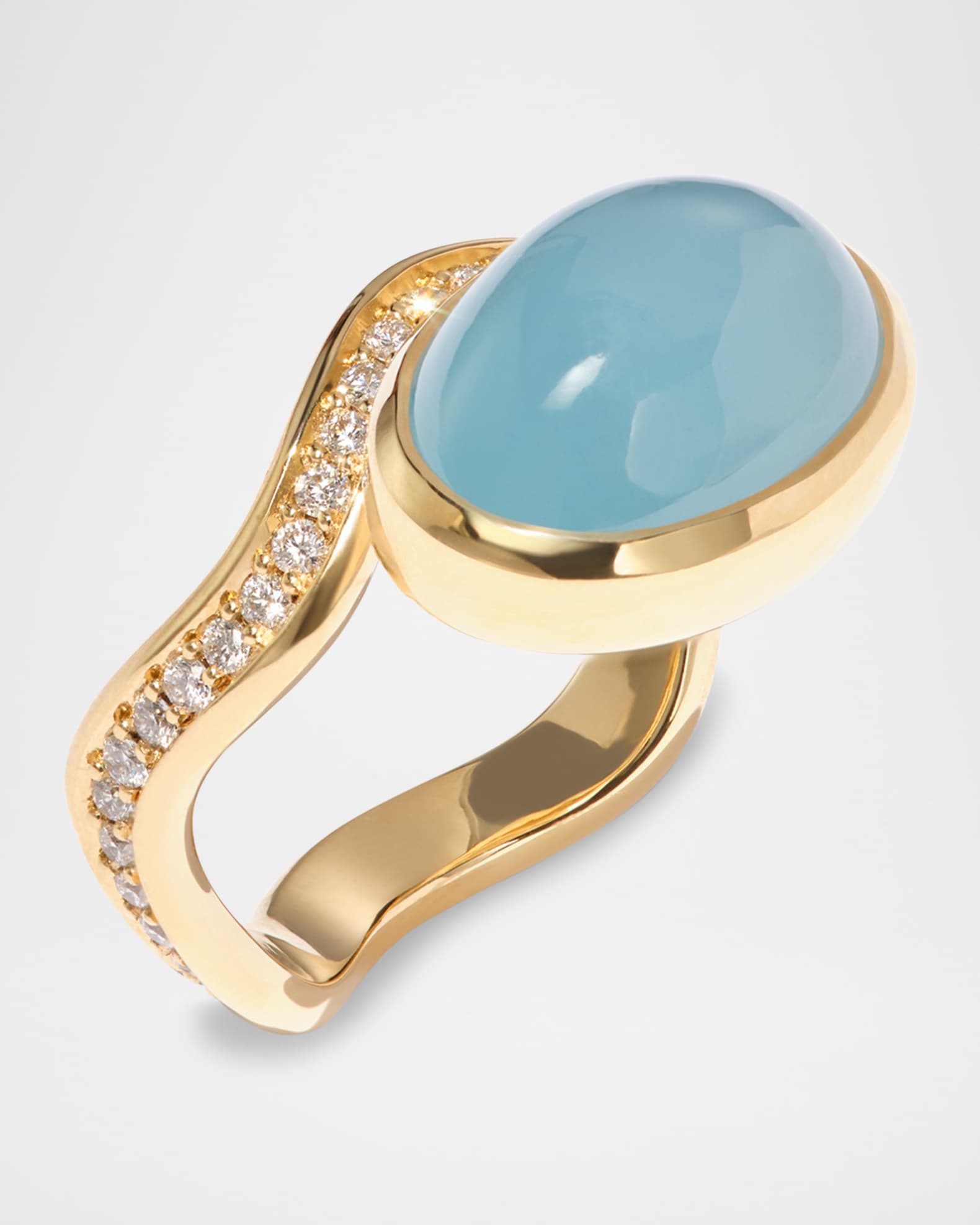 18K Yellow Gold Aurora Statement Ring with Diamonds and Aquamarine 1