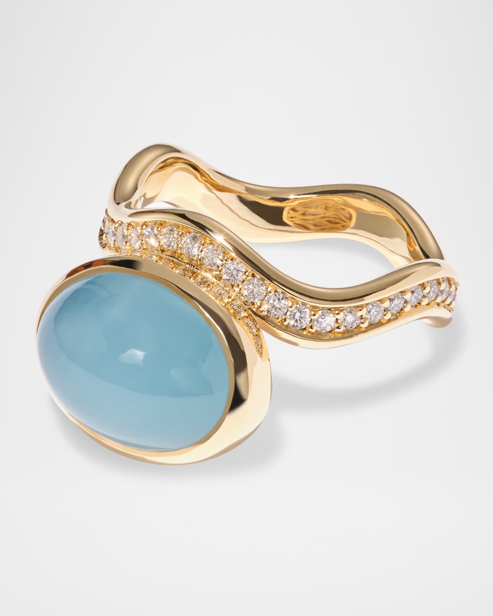 18K Yellow Gold Aurora Statement Ring with Diamonds and Aquamarine 0