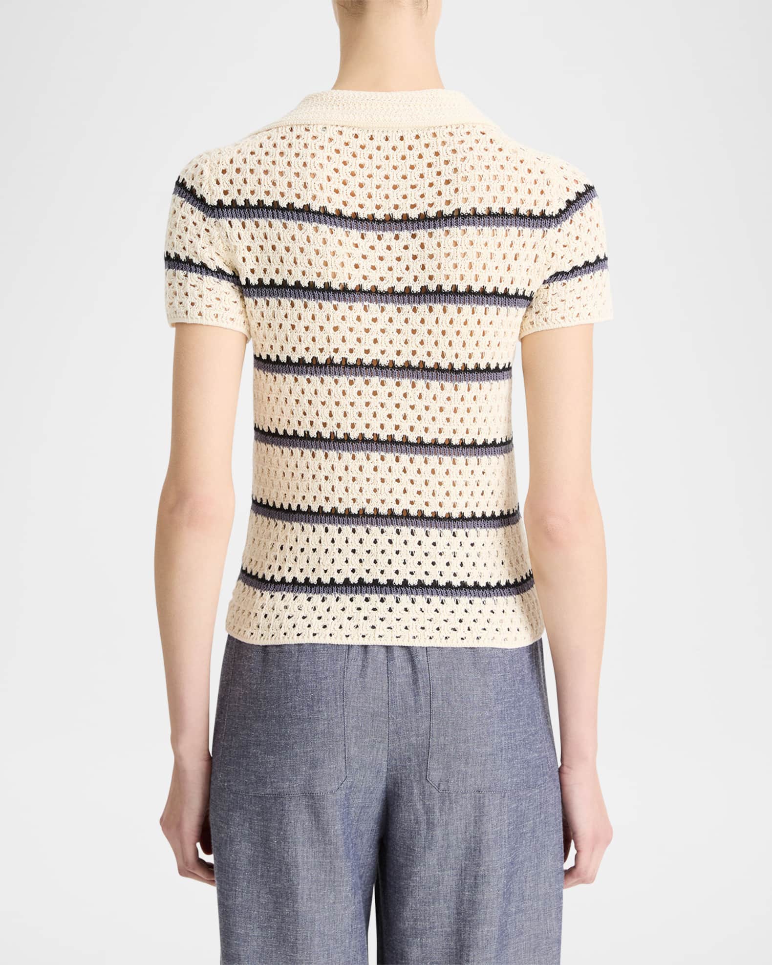 Stripe Short-Sleeve Macrame Top  1
