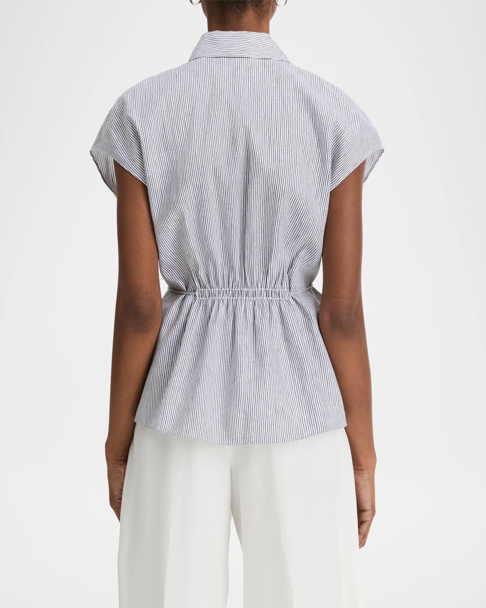 Ticking Stripe Cap-Sleeve Blouse 1