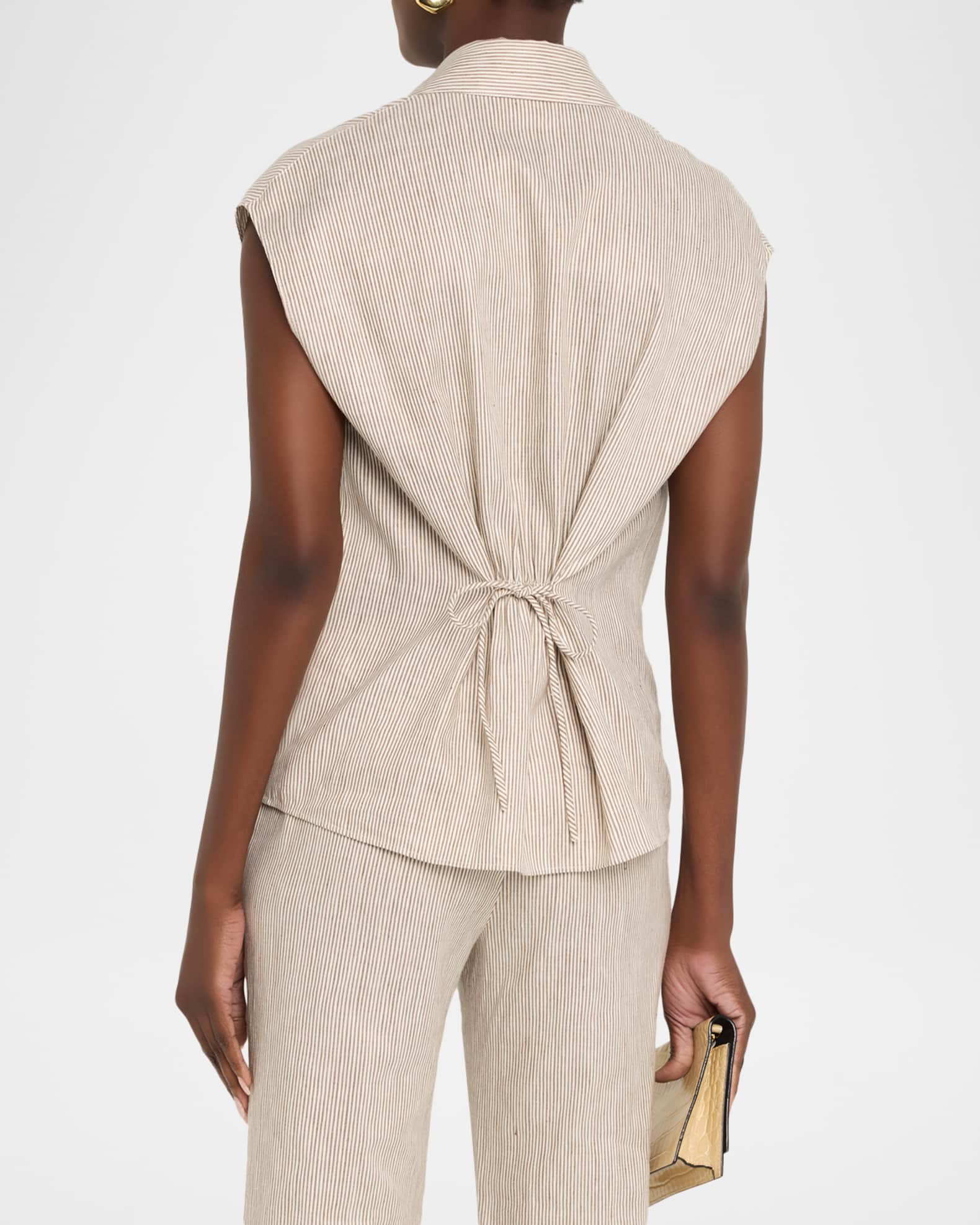 Vince Ticking Stripe Cap-Sleeve Blouse | Neiman Marcus