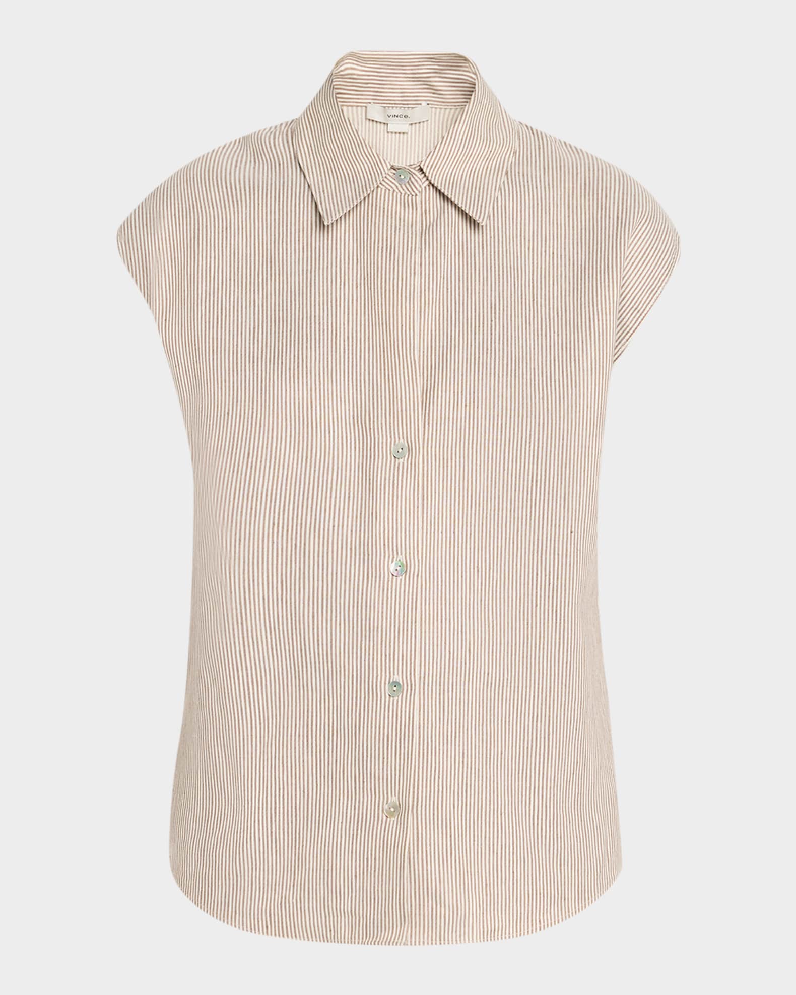 Vince Ticking Stripe Cap-Sleeve Blouse | Neiman Marcus
