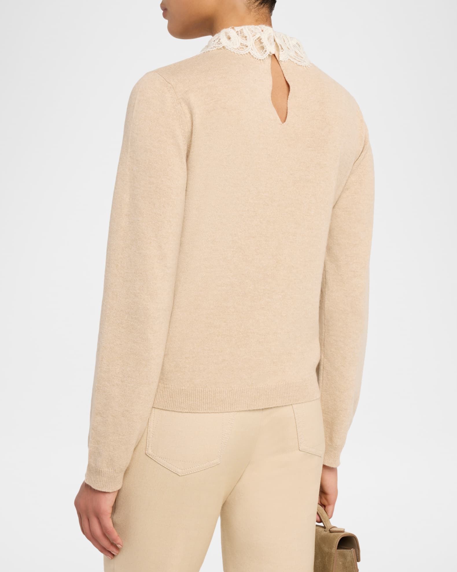FABIANA FILIPPI Fine Knit Lace-Collar Sweater | Neiman Marcus