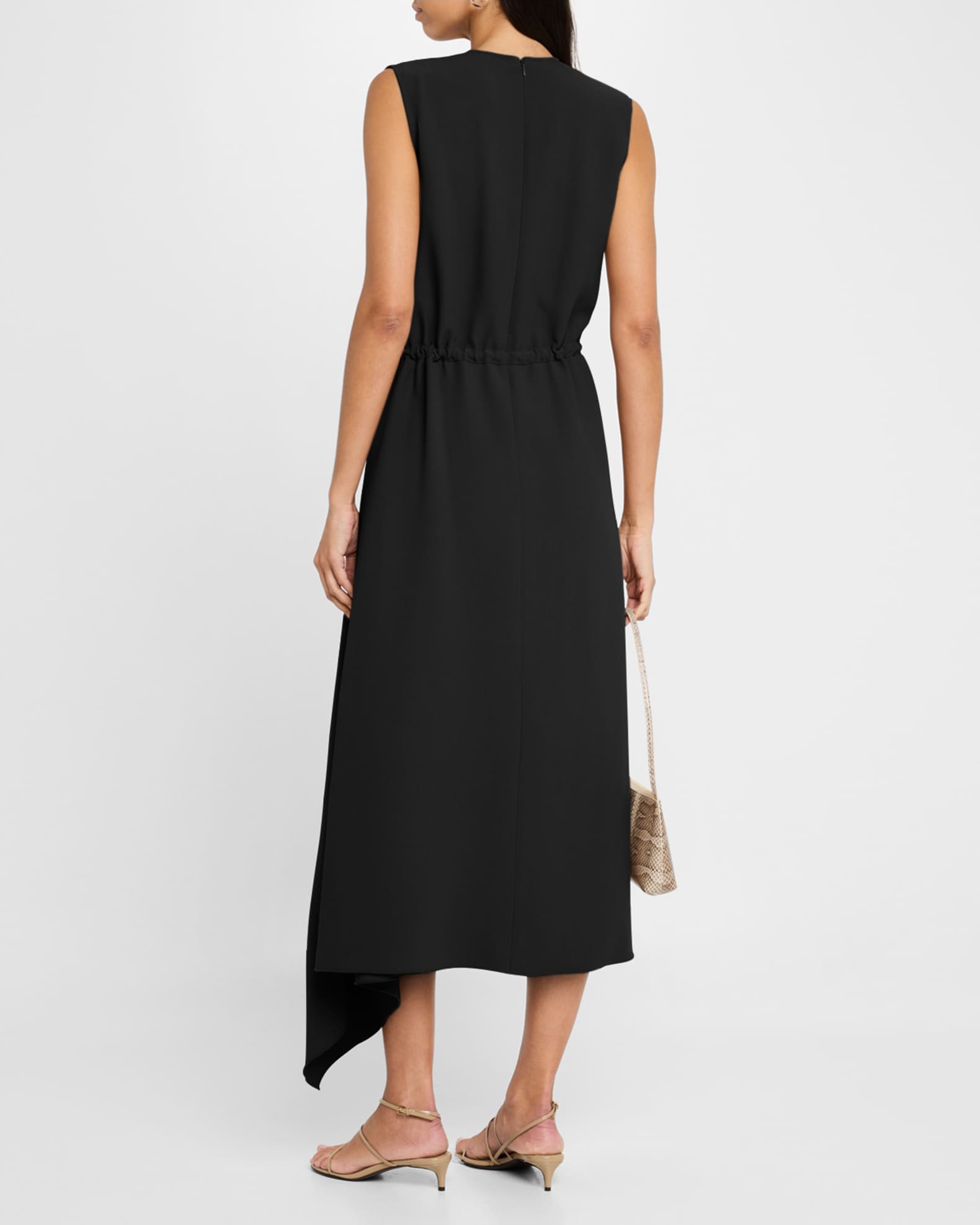 FABIANA FILIPPI High-Low Drawstring Cady Midi Dress | Neiman Marcus