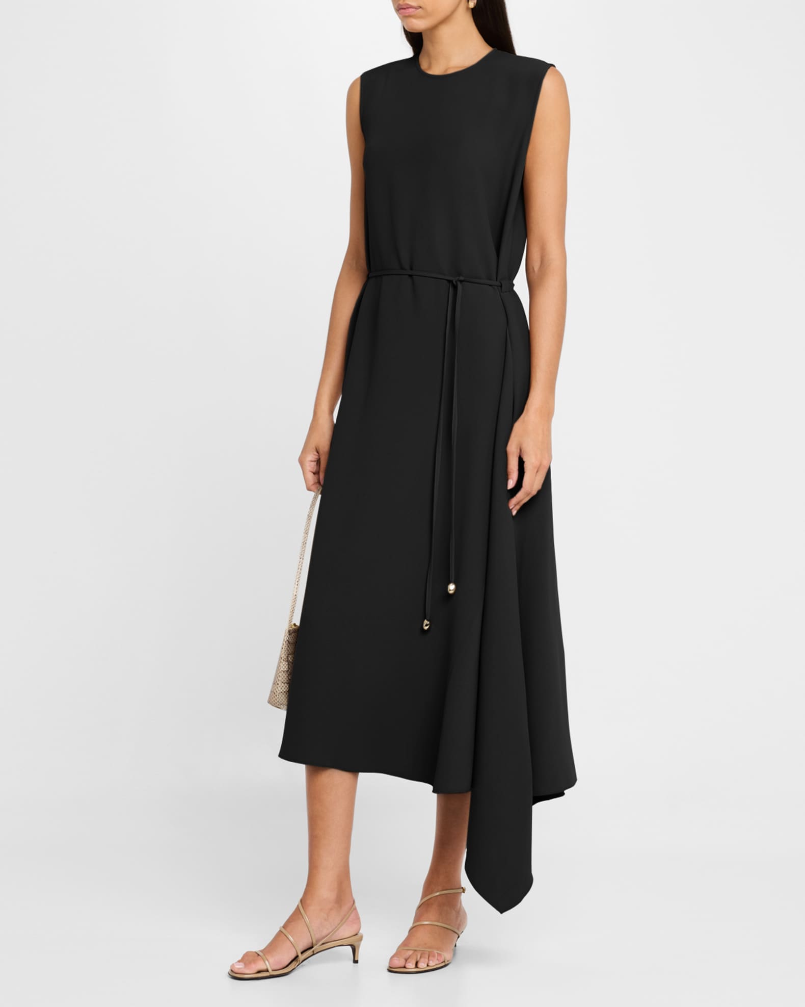 FABIANA FILIPPI High-Low Drawstring Cady Midi Dress | Neiman