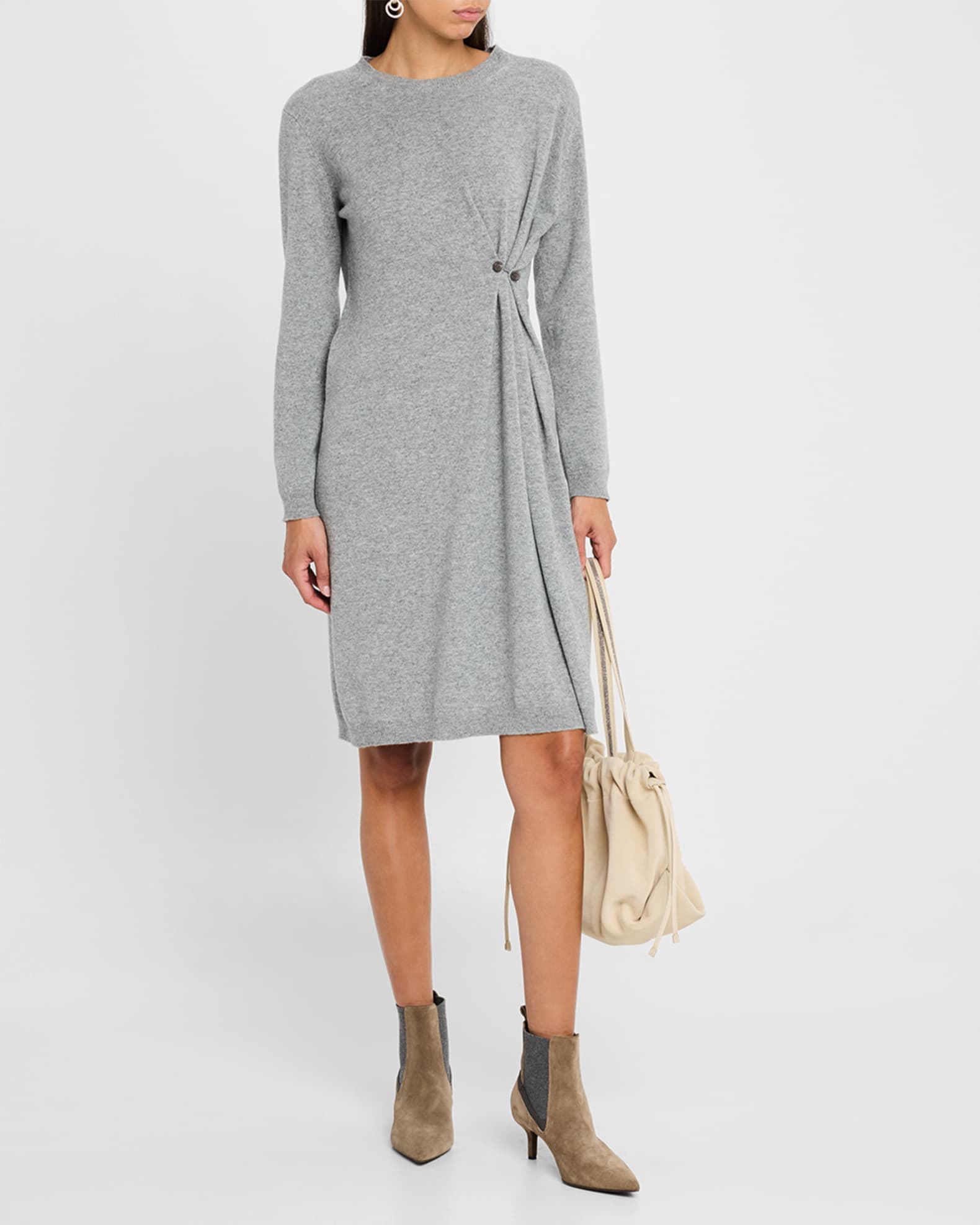 FABIANA FILIPPI Gathered Crewneck Wool-Blend Knit Dress FABIANA FILIPPI Gathered Crewneck Wool-Blend Knit Dress