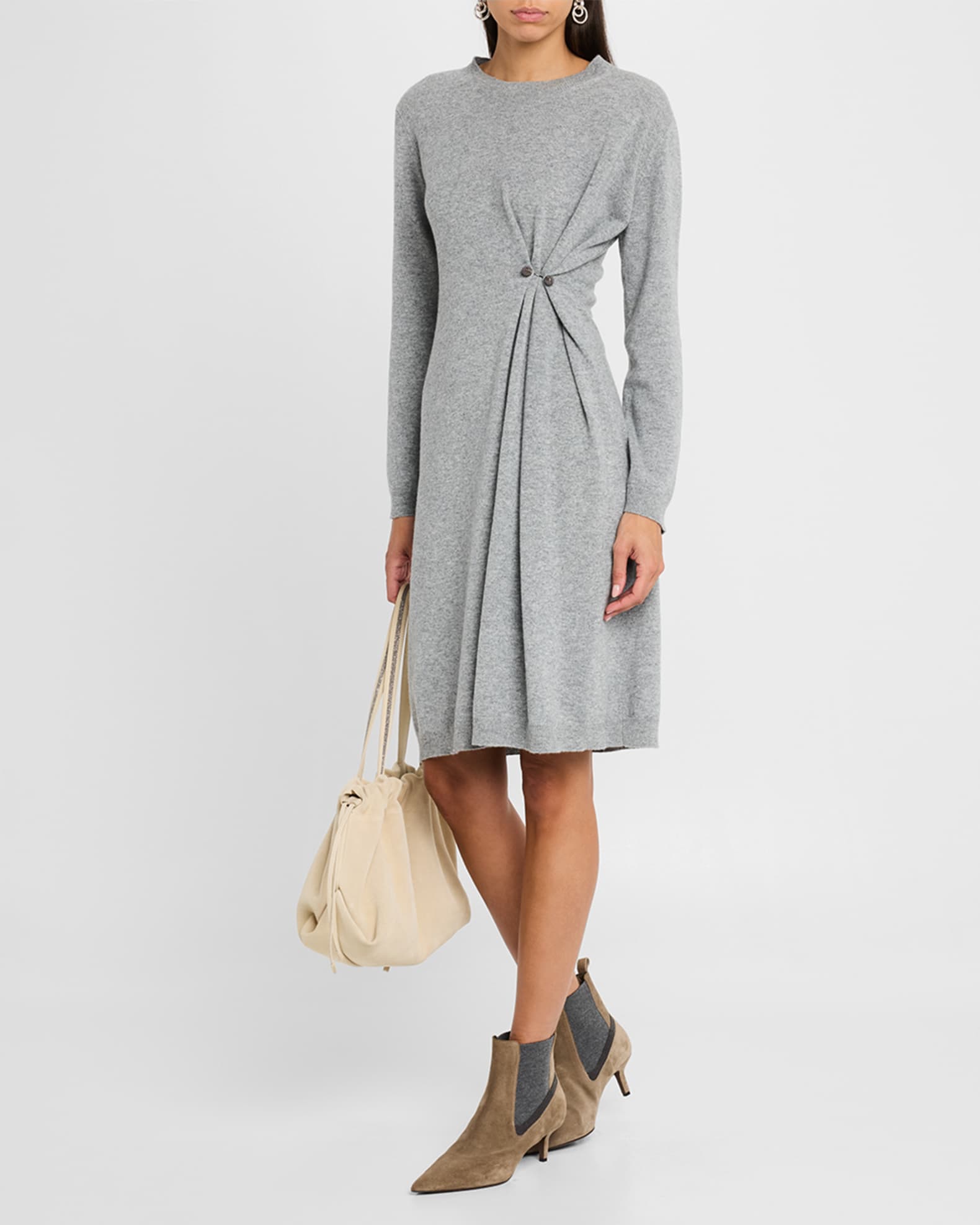 FABIANA FILIPPI Gathered Crewneck Wool-Blend Knit Dress | Neiman Marcus