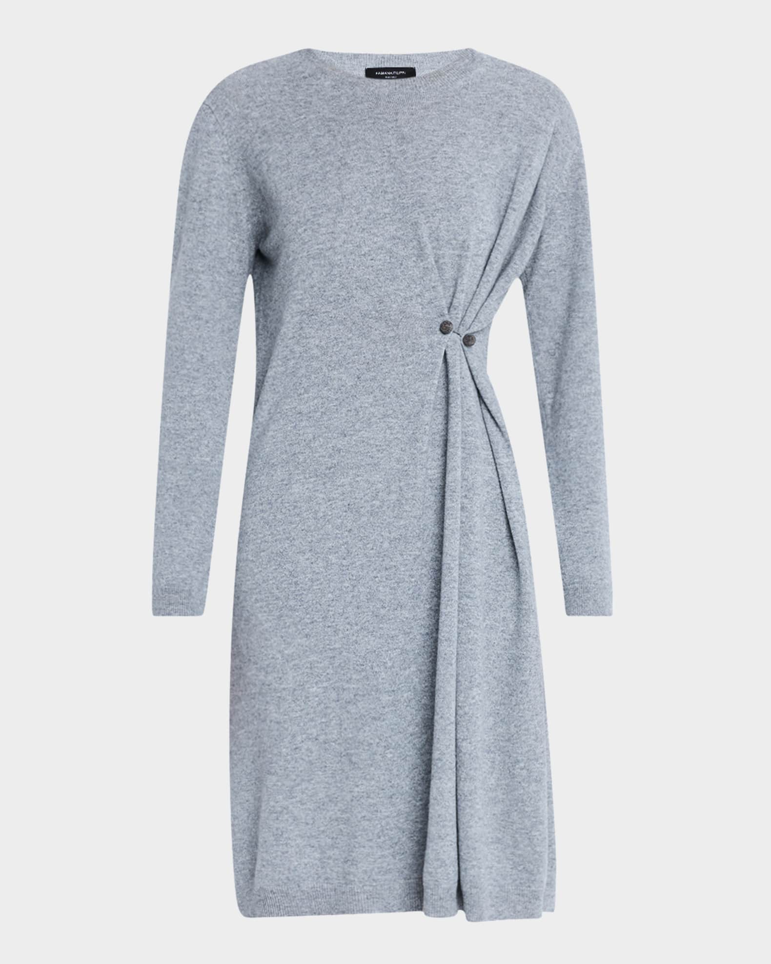 Gathered Crewneck Wool-Blend Knit Dress 0