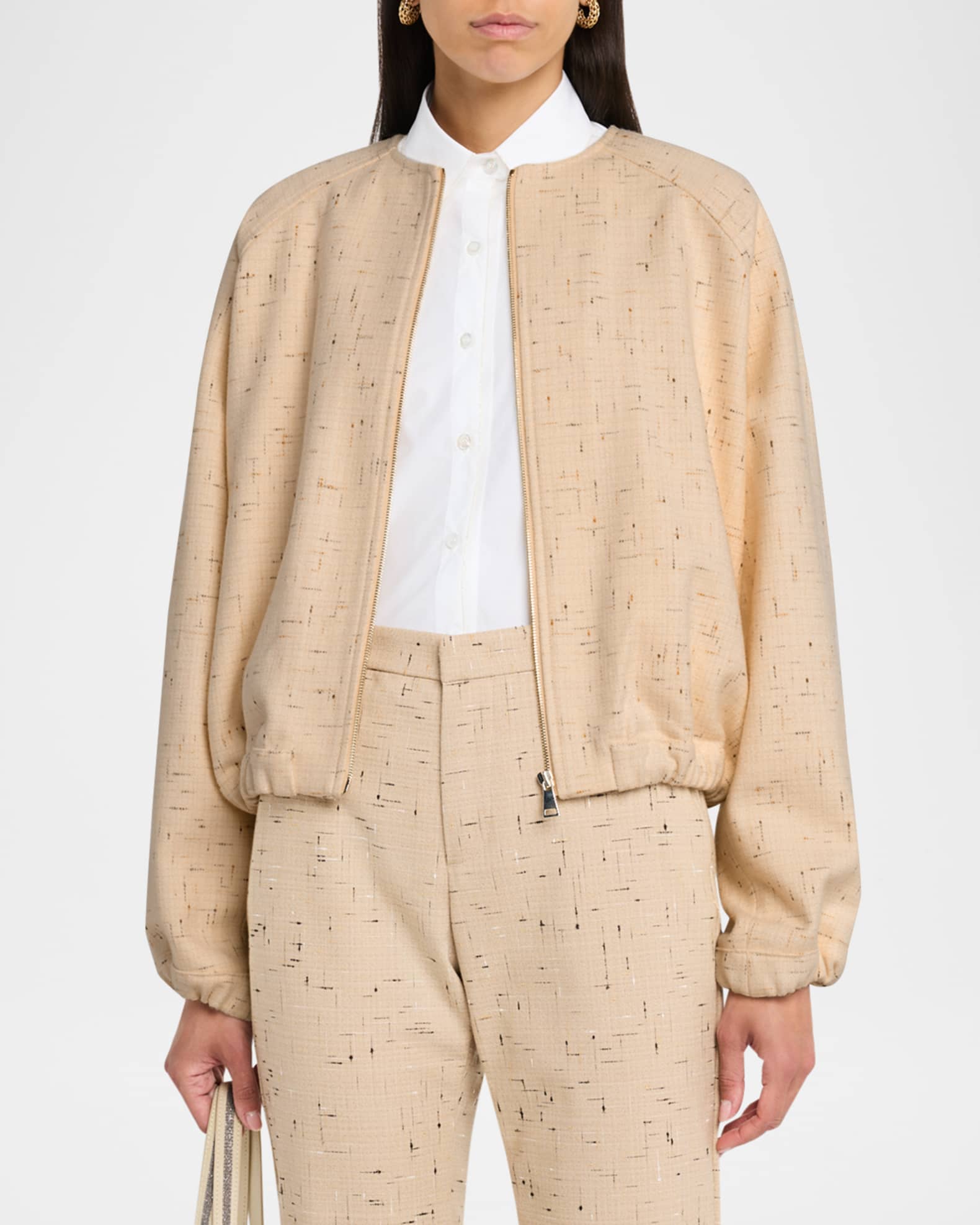 FABIANA FILIPPI Crewneck Donegal Tweed Bomber Jacket | Neiman Marcus