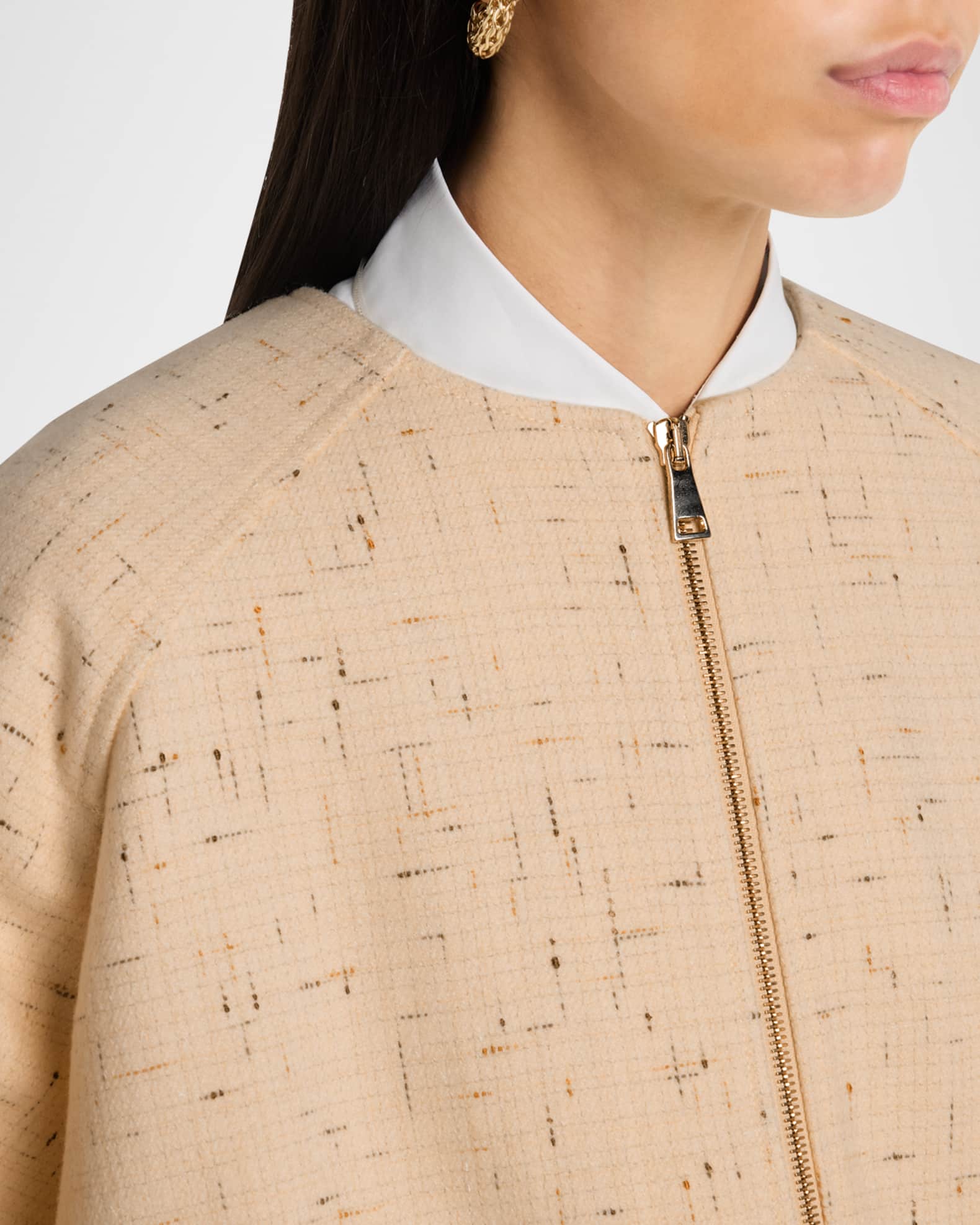 FABIANA FILIPPI Crewneck Donegal Tweed Bomber Jacket