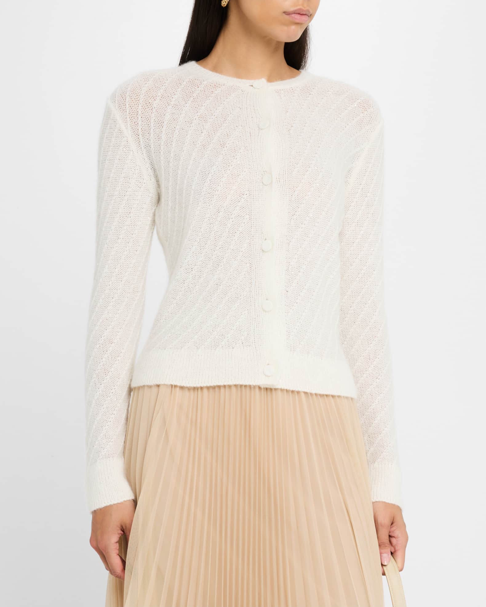 FABIANA FILIPPI Diagonal-Stitch Sequin Knit Sweater | Neiman Marcus