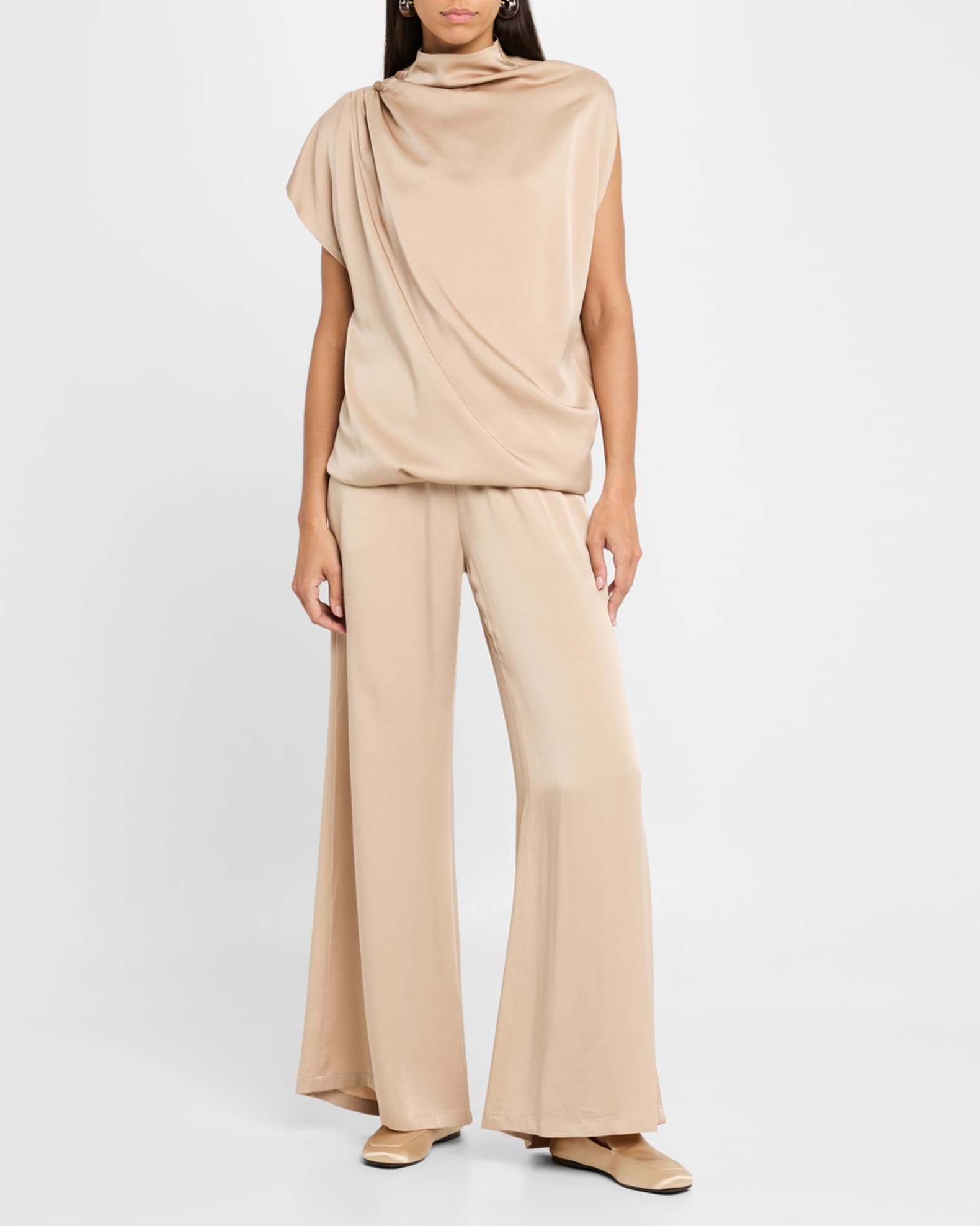 Draped Mock-Neck Enver Satin Top 1