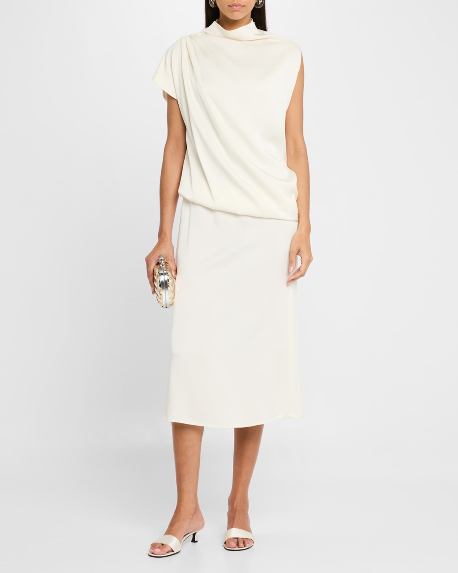 Draped Asymmetric Enver Satin Midi Dress 1