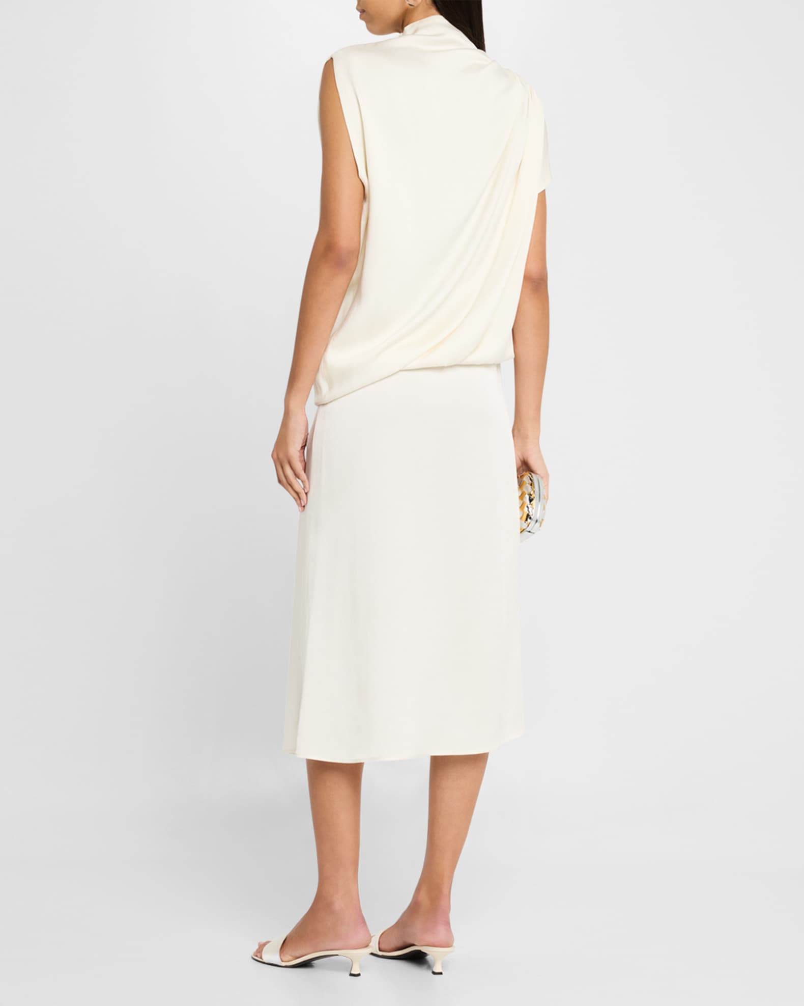 FABIANA FILIPPI Draped Asymmetric Enver Satin Midi Dress