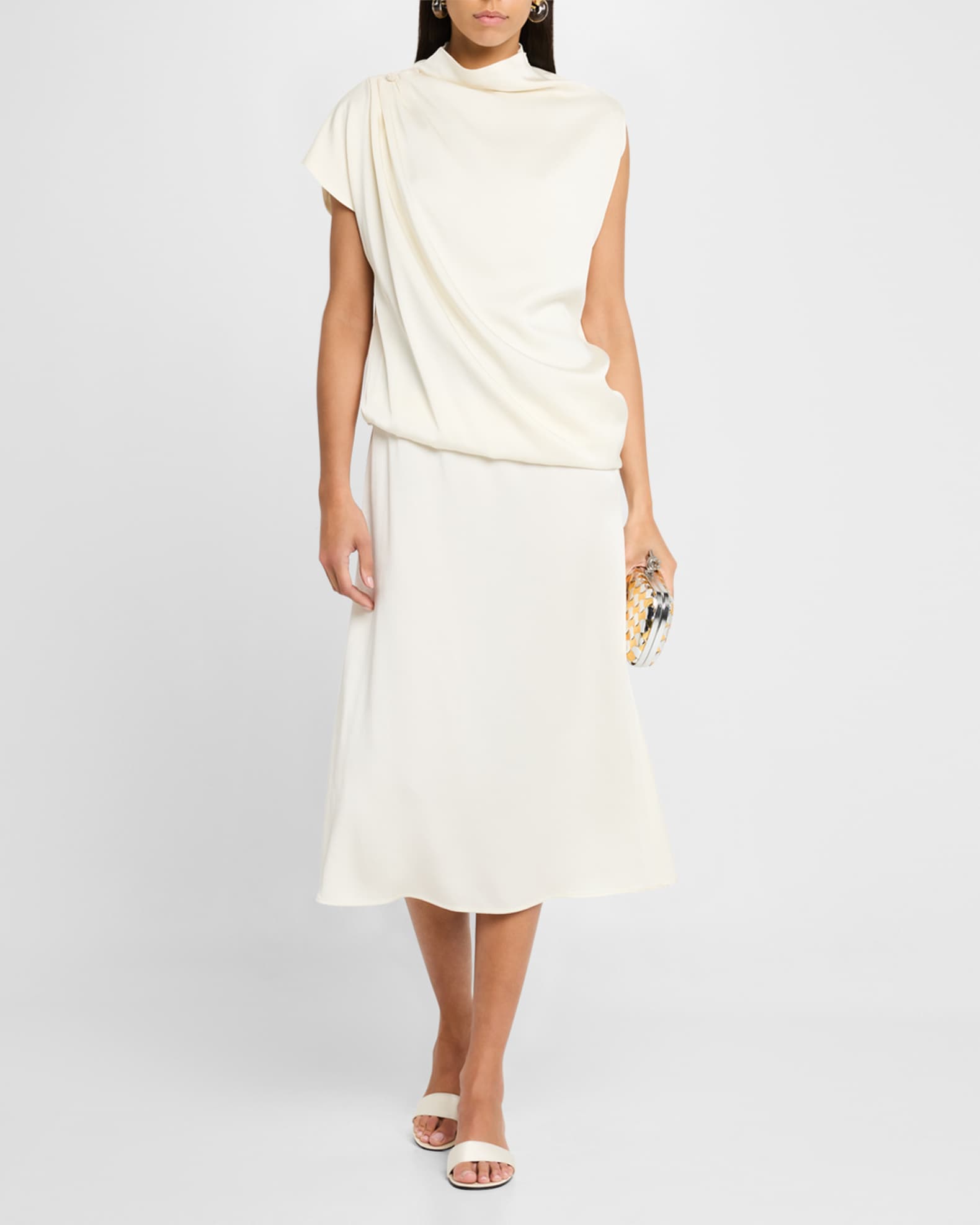 FABIANA FILIPPI Draped Asymmetric Enver Satin Midi Dress