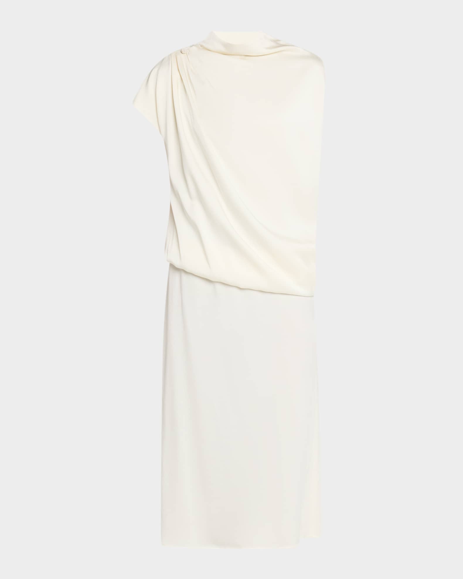 Draped Asymmetric Enver Satin Midi Dress 0