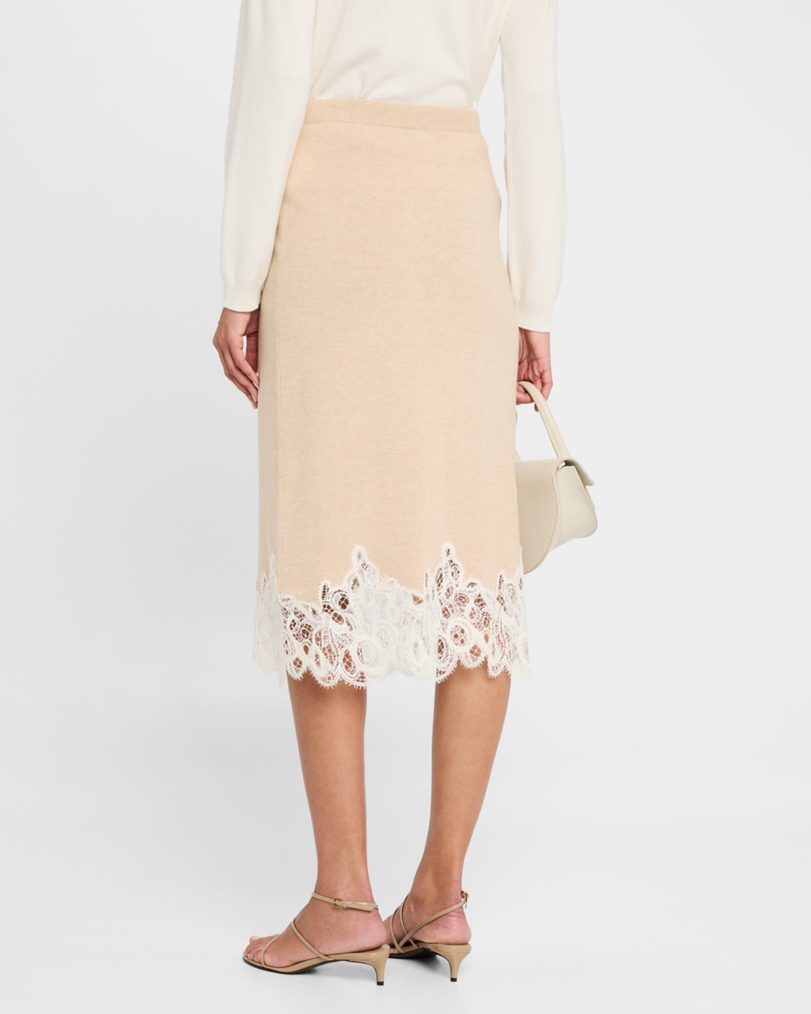 FABIANA FILIPPI Straight Lace-Hem Knit Midi Skirt | Neiman Marcus