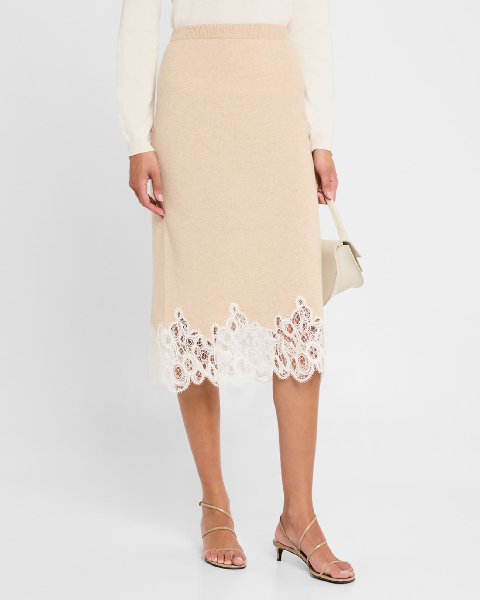 FABIANA FILIPPI Straight Lace-Hem Knit Midi Skirt | Neiman Marcus