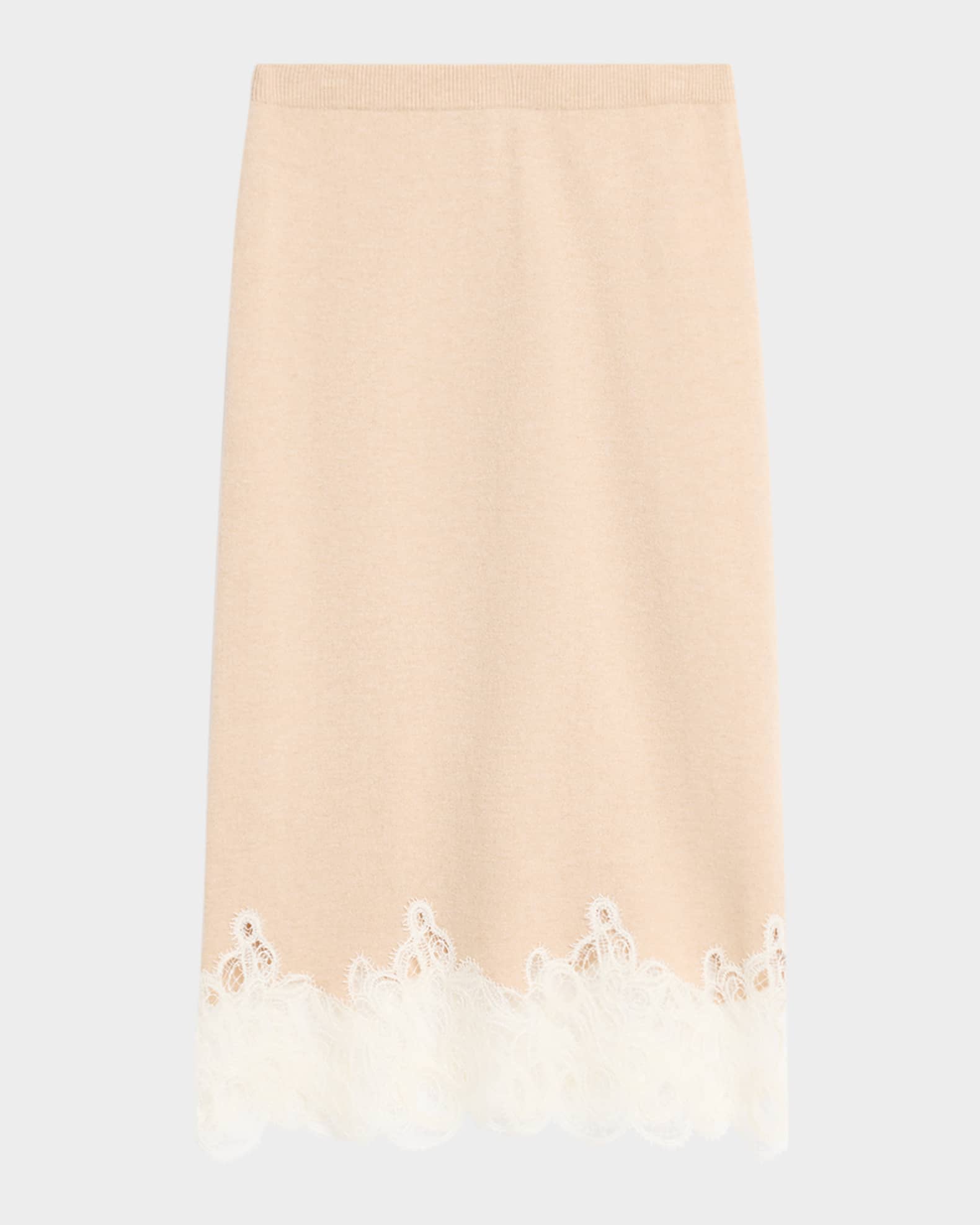 Straight Lace-Hem Knit Midi Skirt 0