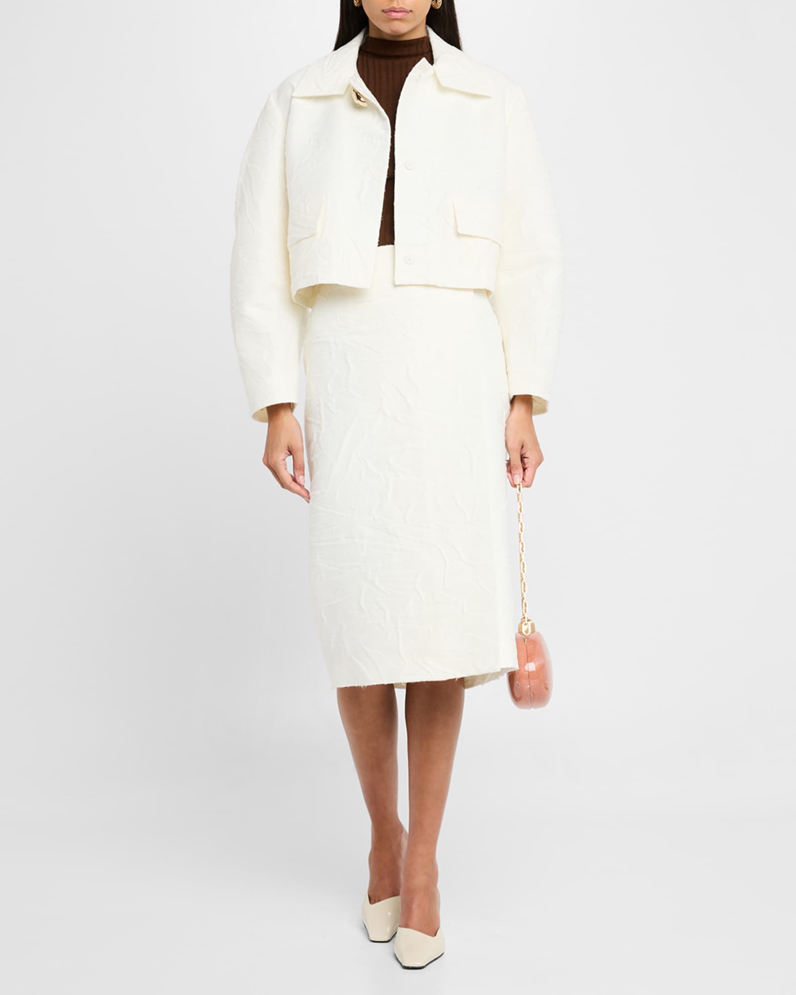 Crinkled Wool Jacquard Midi Skirt 1