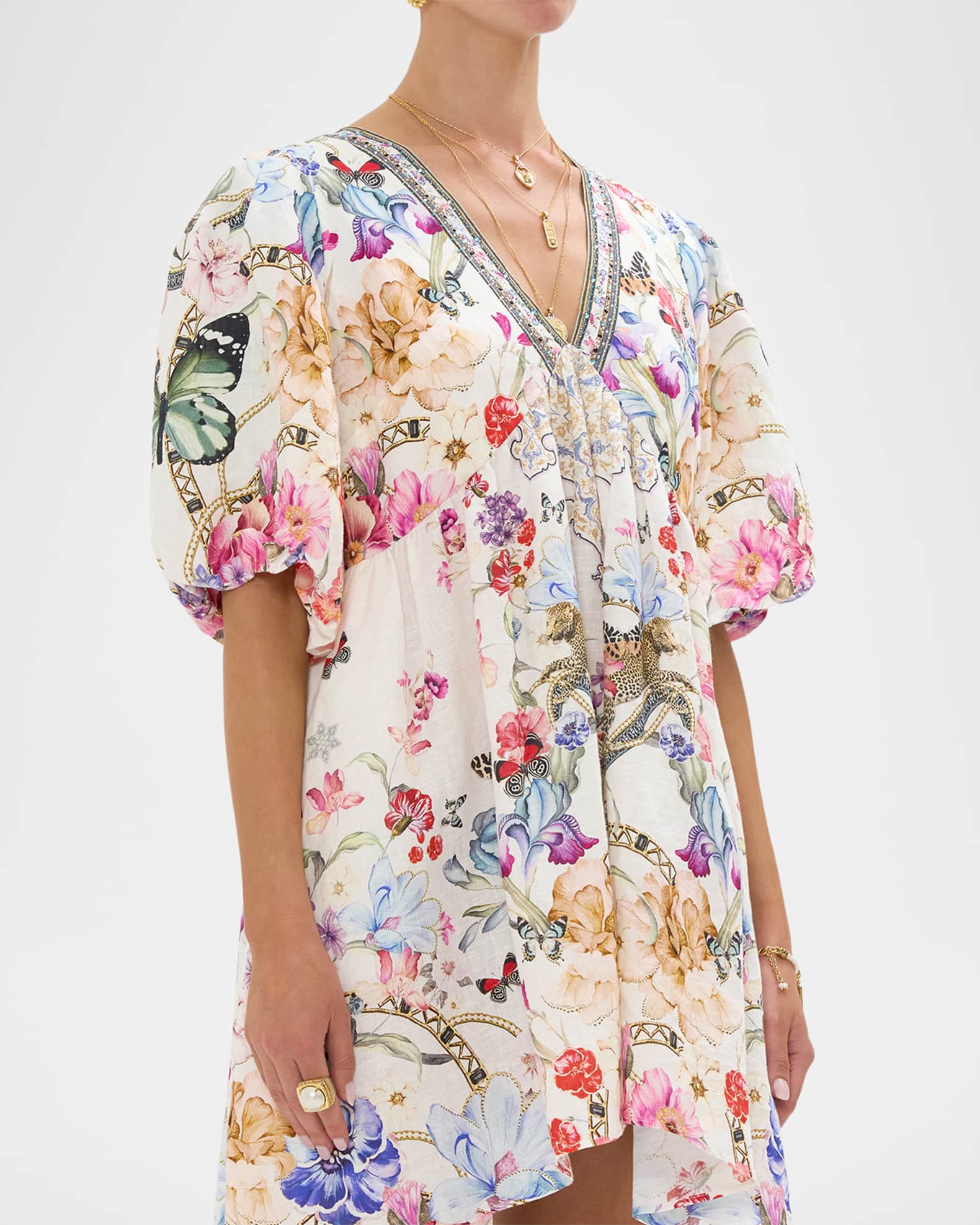 Camilla Monserrate Magic V-Neck Puff-Sleeve Mini Dress