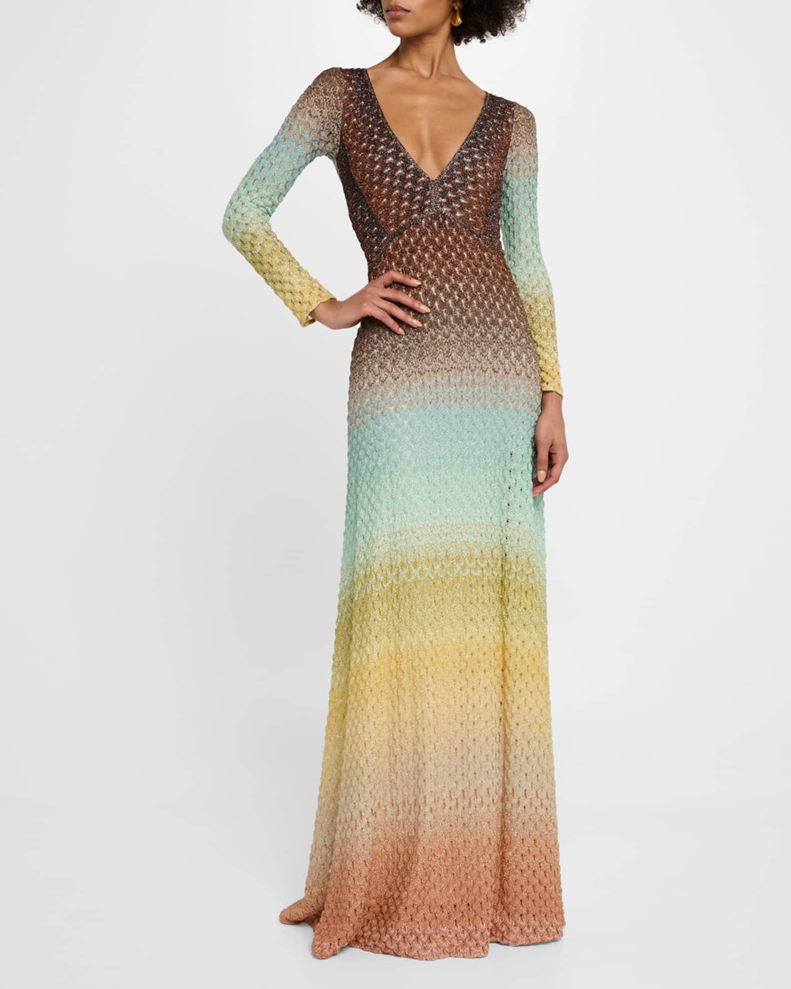 MISSONI ドレス-ロング マルチカラー Made In Italy Long cover-up dress in zigzag print tulle