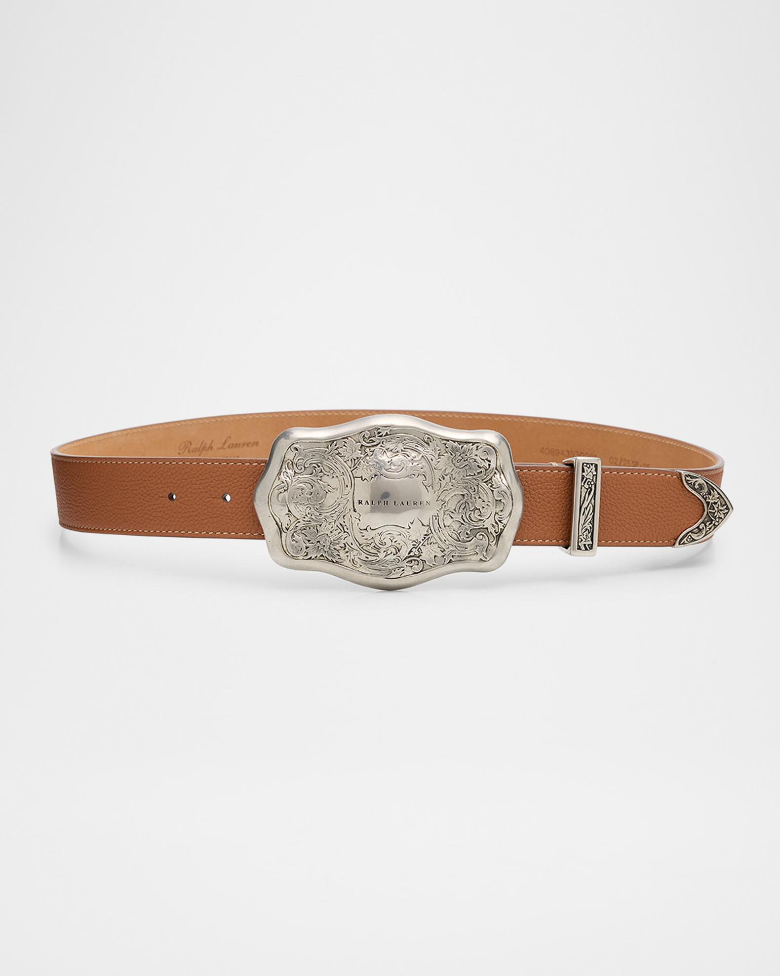 Ralph Lauren Collection Tooled-Buckle Pebbled Calfskin 