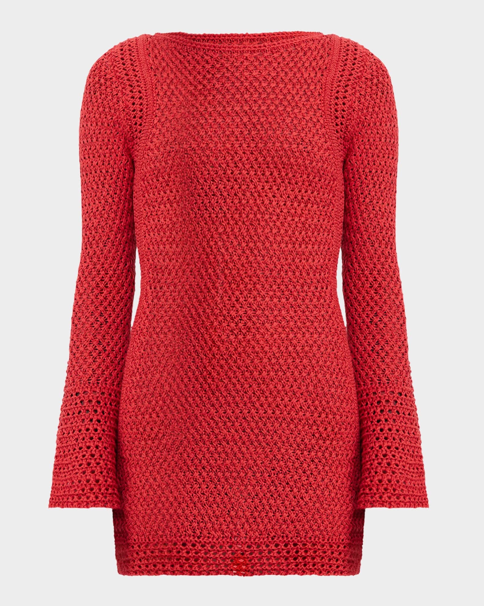 Oakleigh Long-Sleeve Crochet Mini Dress 0