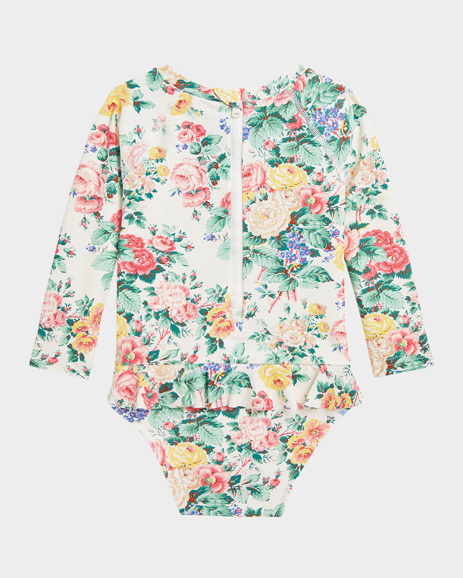 Girl's Floral-Print Ruffle Rashguard, Size 3M-24M 1