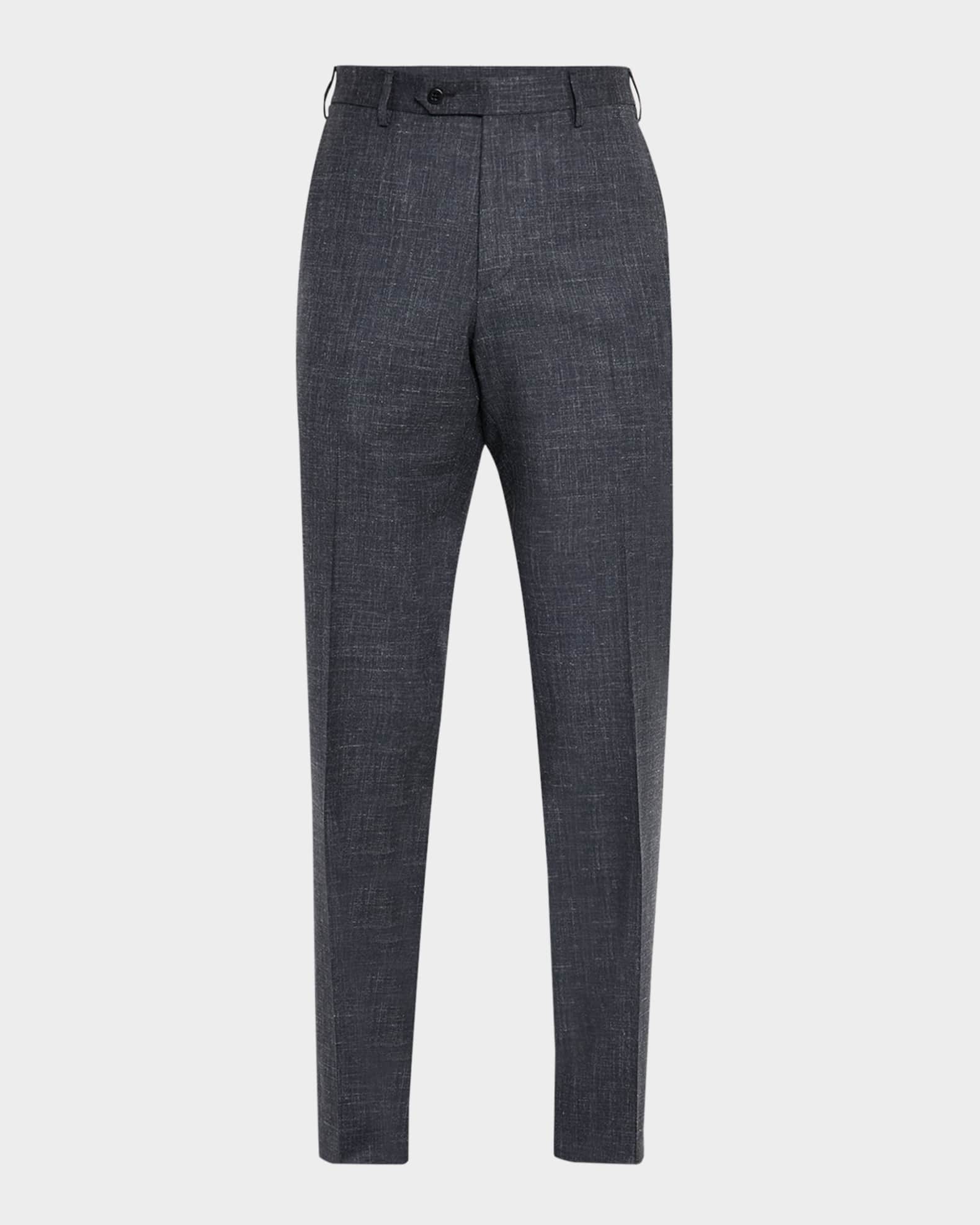 Men's Devon Wool and Silk Flat-Front Pants 0