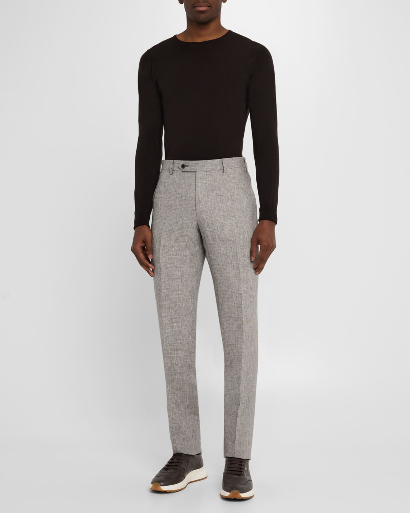 Men's Parker Linen Check Flat-Front Pants 1