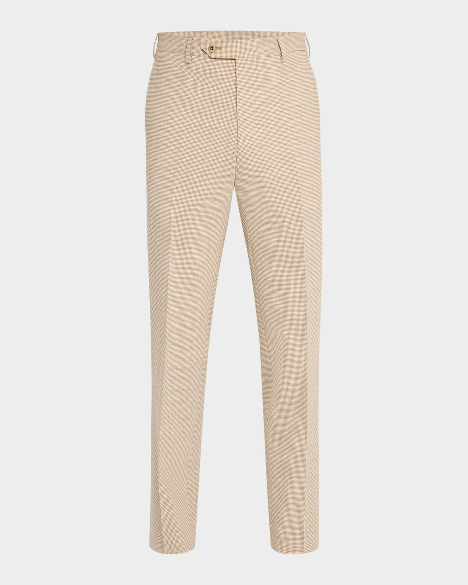 Men's Devon Wool Micro-Check Flat-Front Pants 0