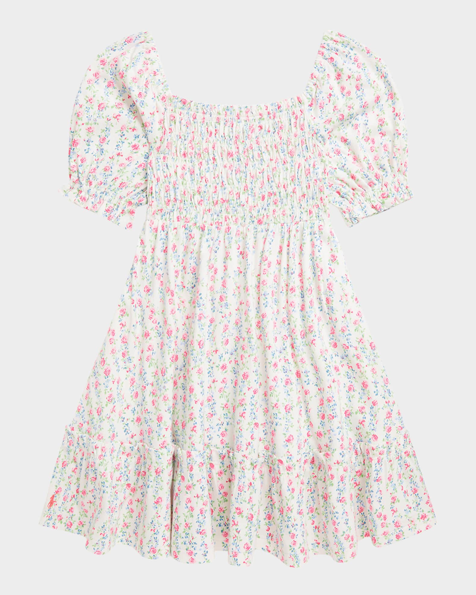 Girl's Floral-Print Smocked Day Dress 0