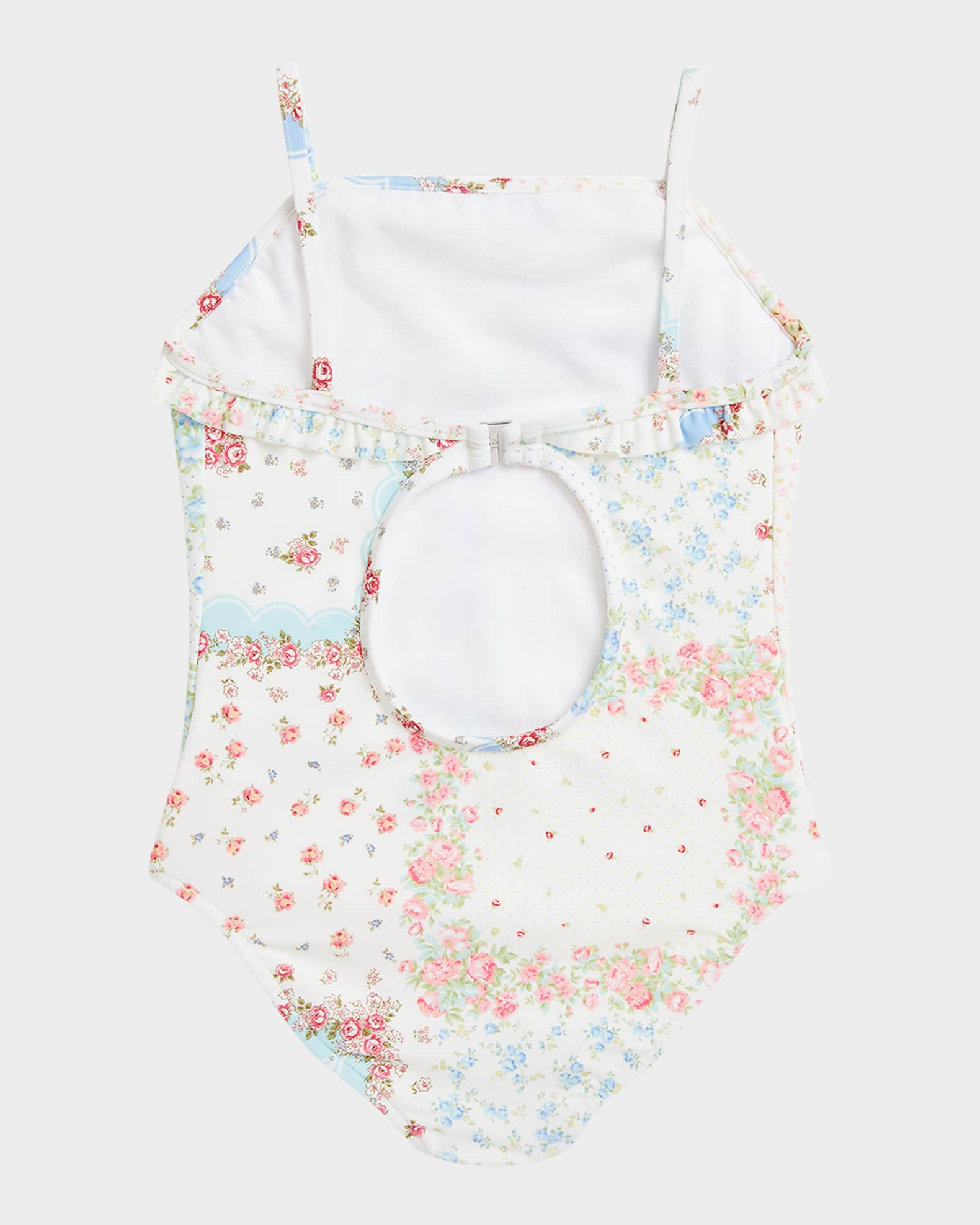 Girl's Floral-Print Patchwork Swimsuit 1