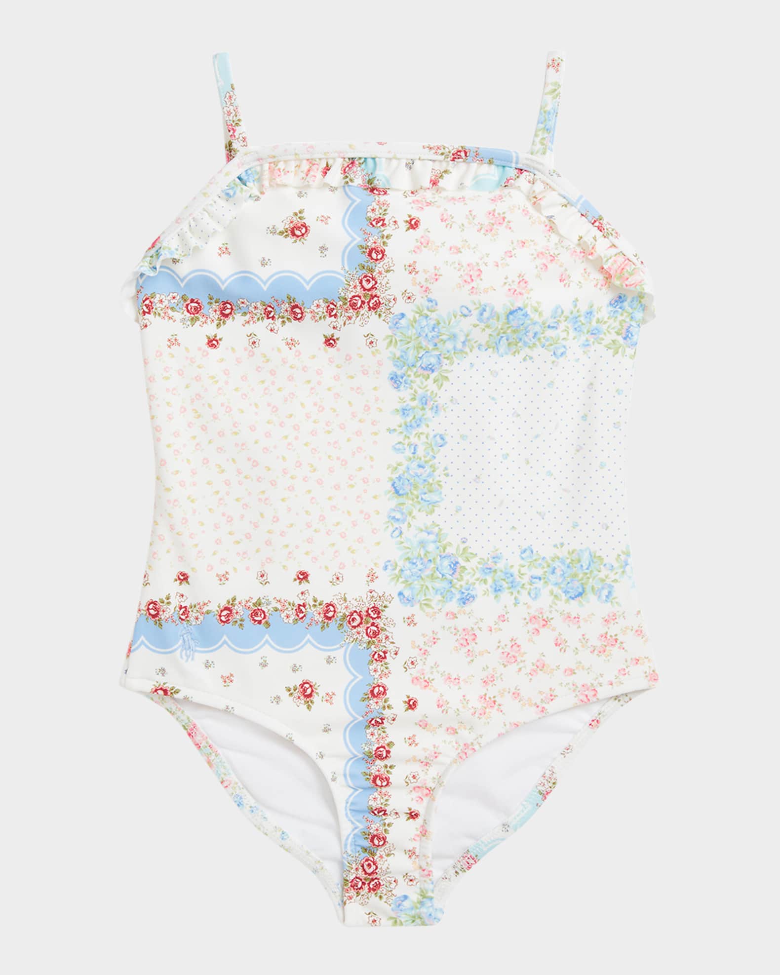 Girl's Floral-Print Patchwork Swimsuit 0