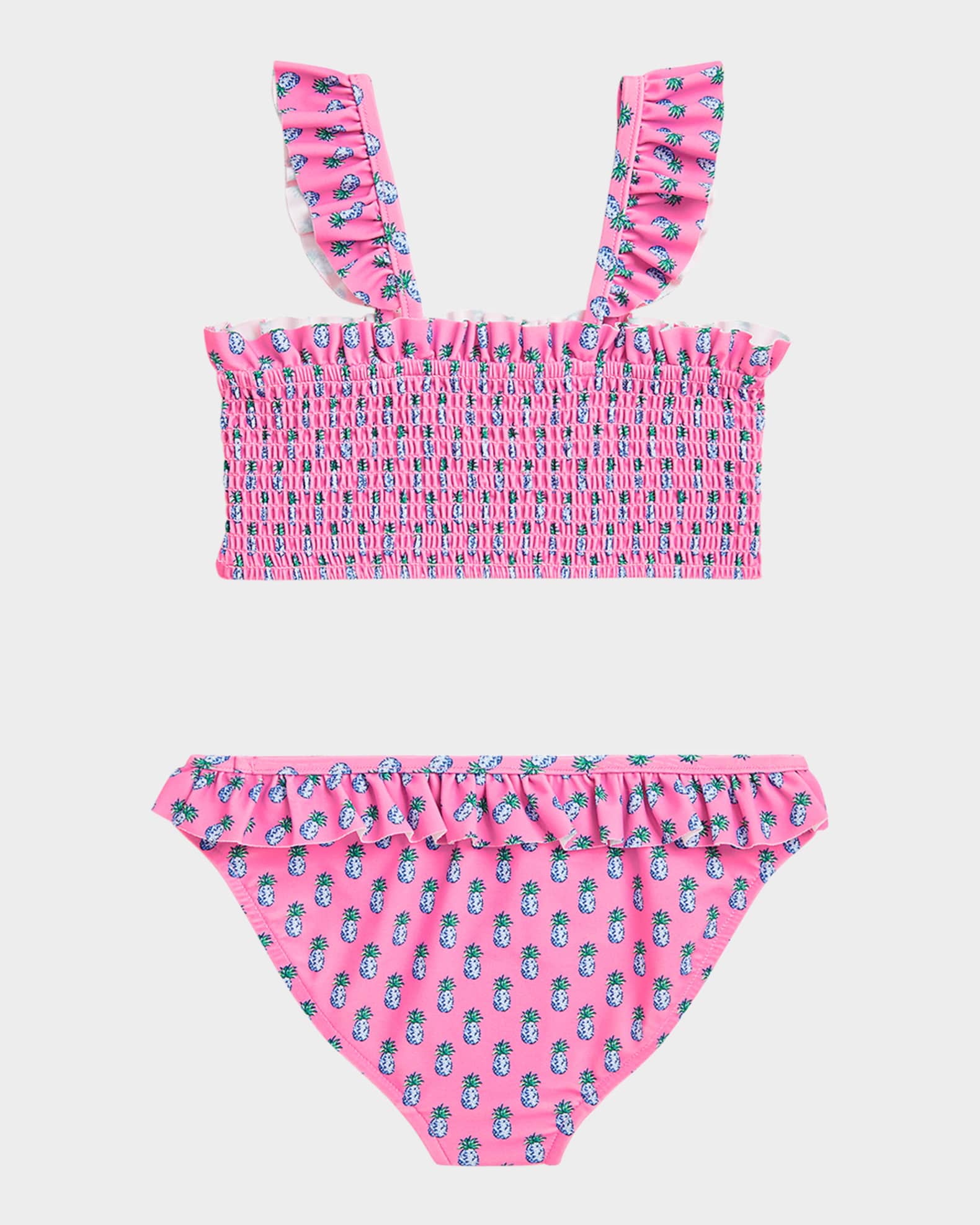 Girl's Pineapple Printed Two-Piece Smocked Swimsuit, Size 2-6X 1